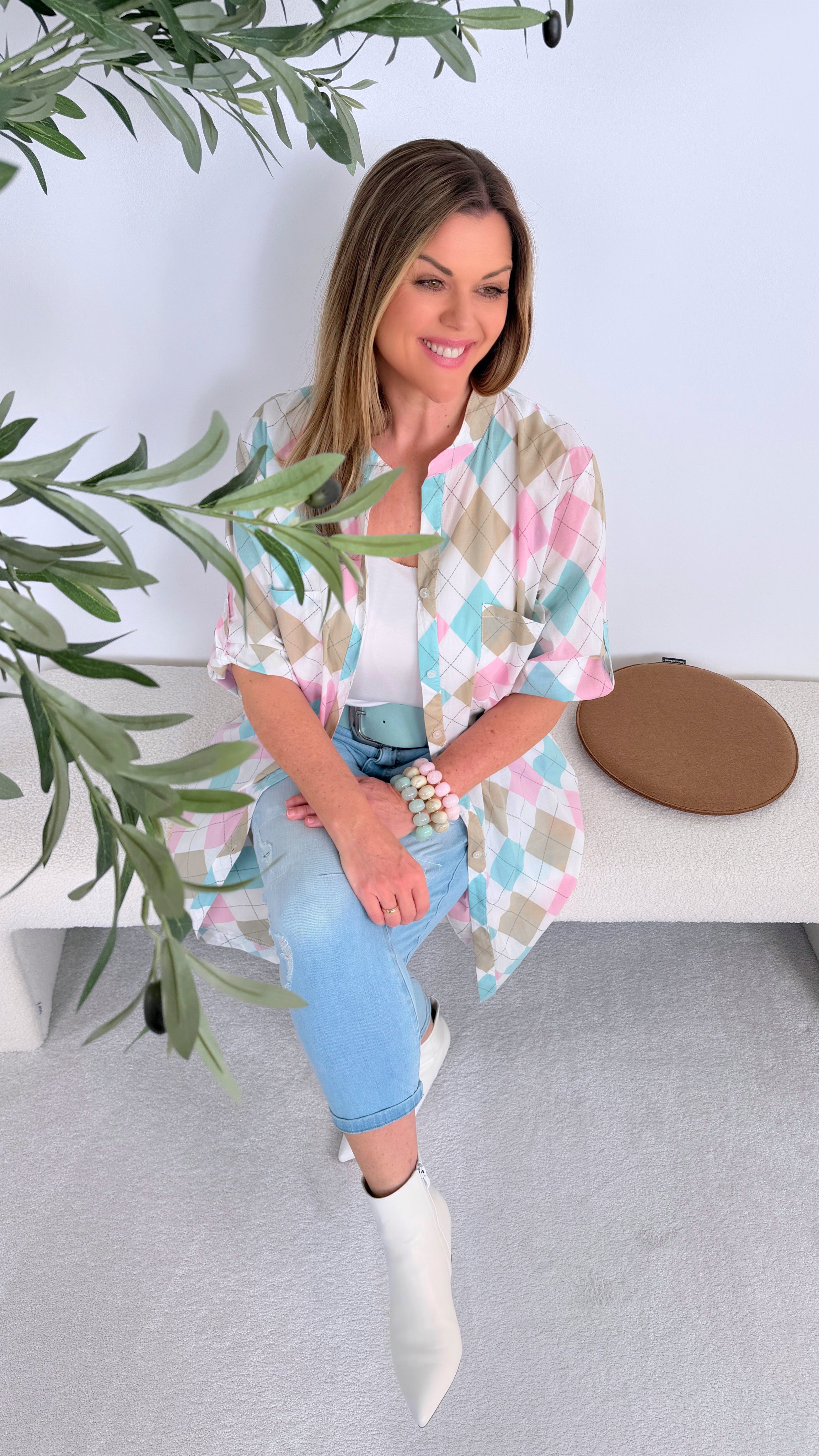 Long-Bluse Confident Chic *Rosa/Beige*