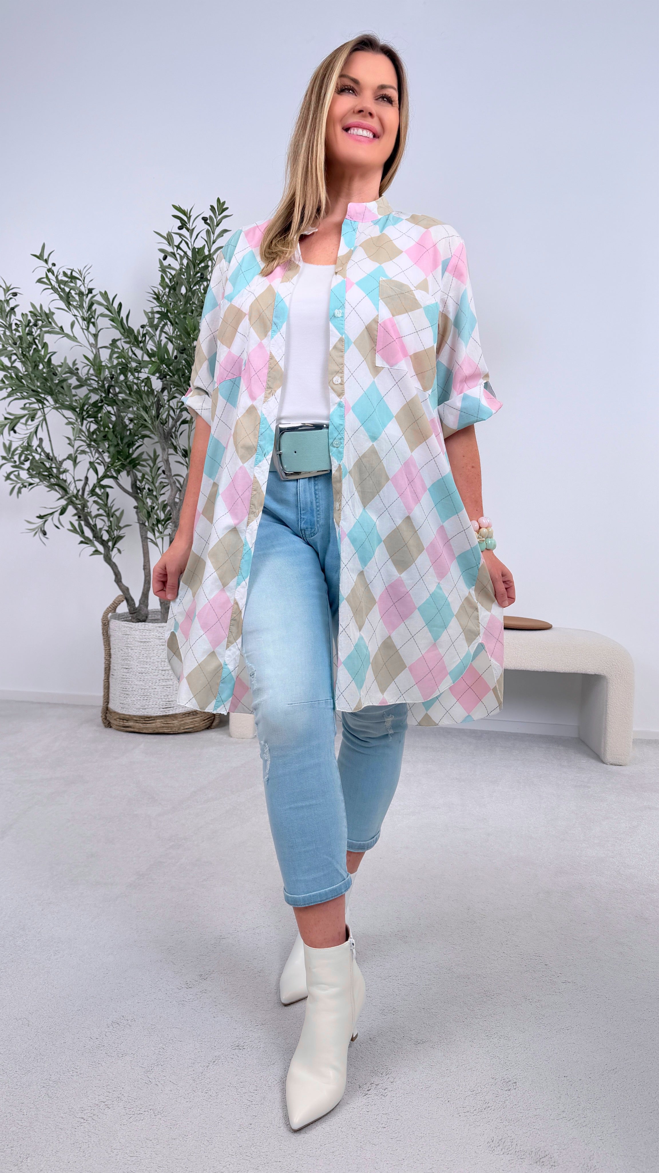 Long-Bluse Confident Chic *Rosa/Beige* (lieferbar ab 2.3.26)