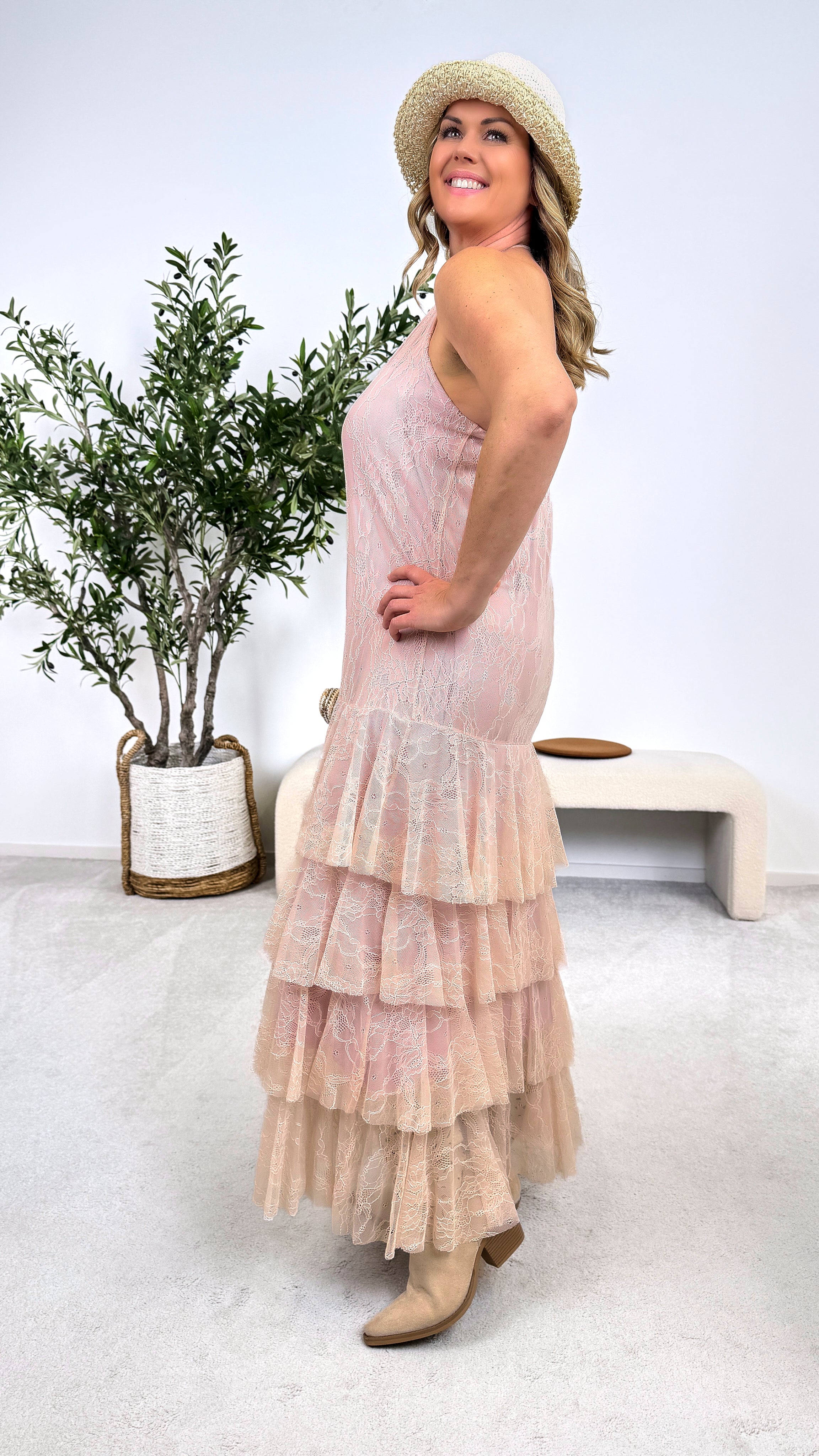 Langes Kleid Fairytale Lace *Rosa*