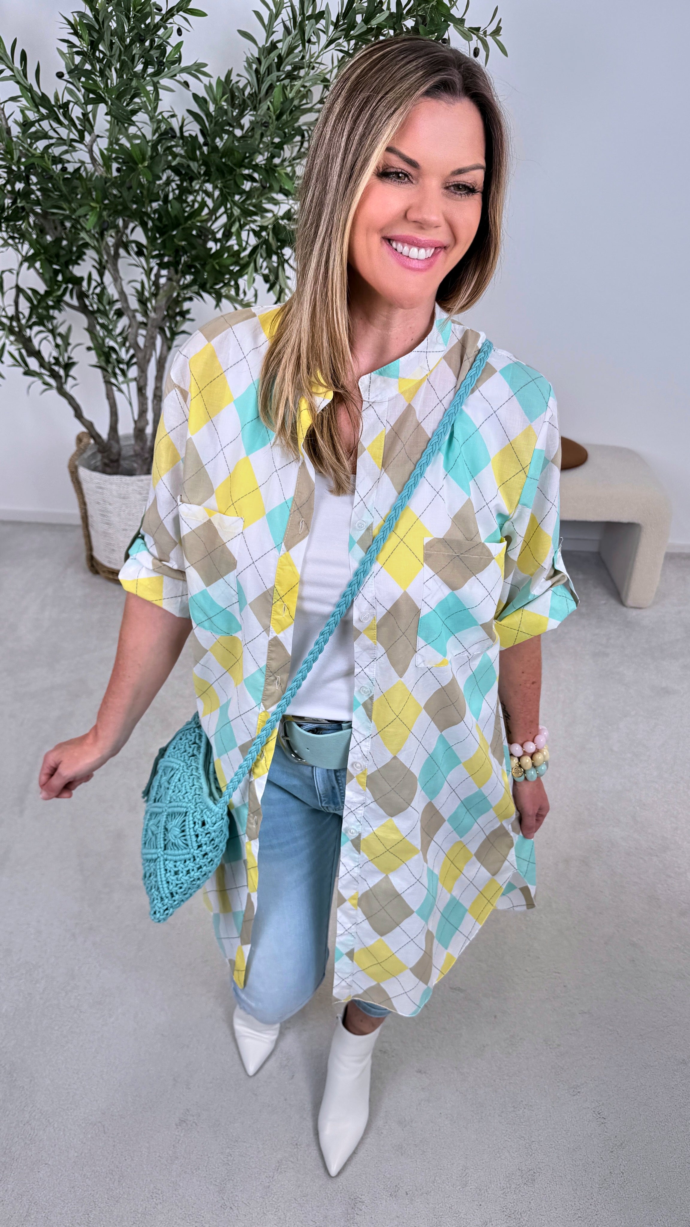 Long-Bluse Confident Chic *Gelb/Türkis*