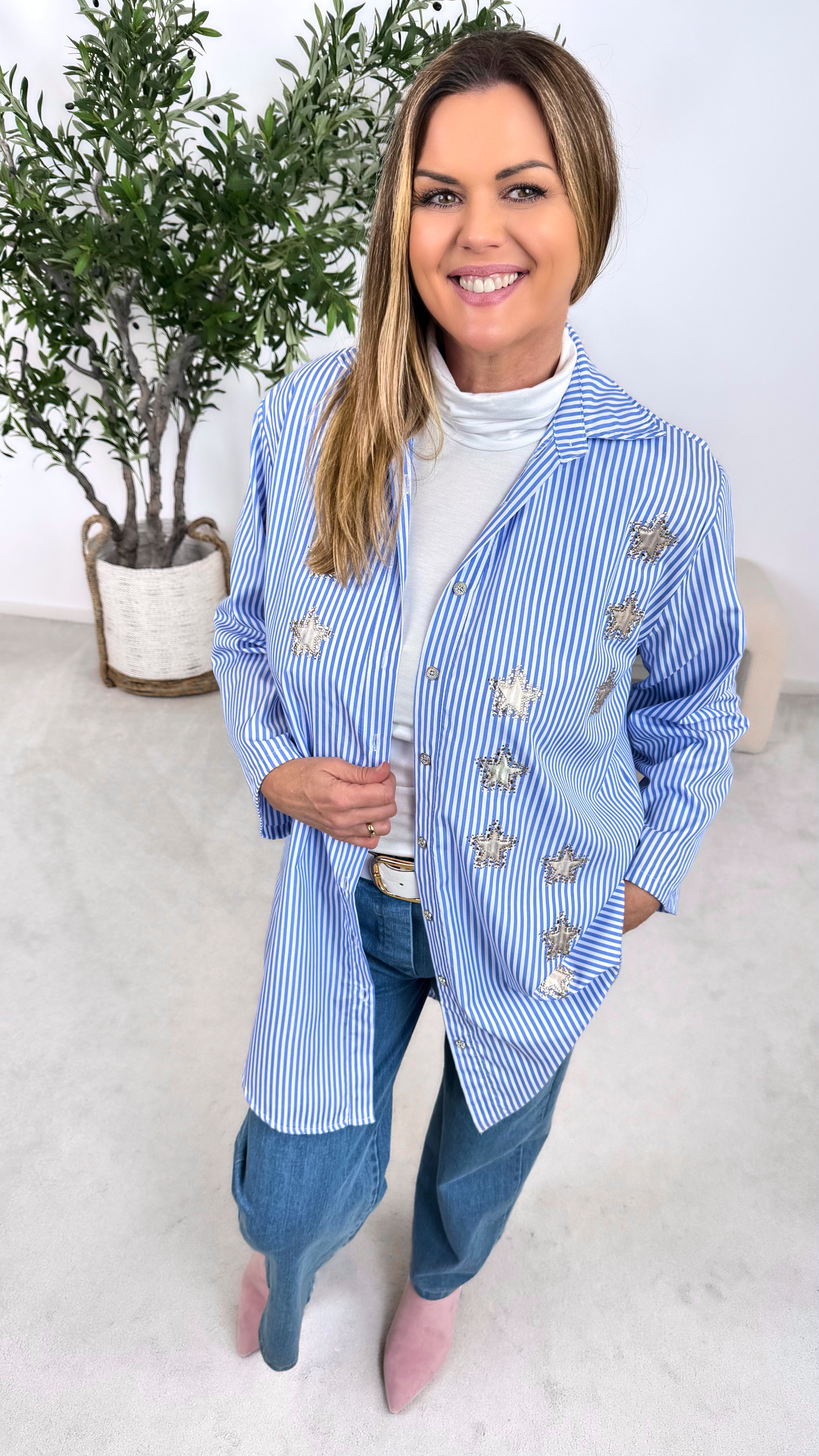 Long-Bluse Lucky Star *Blau*