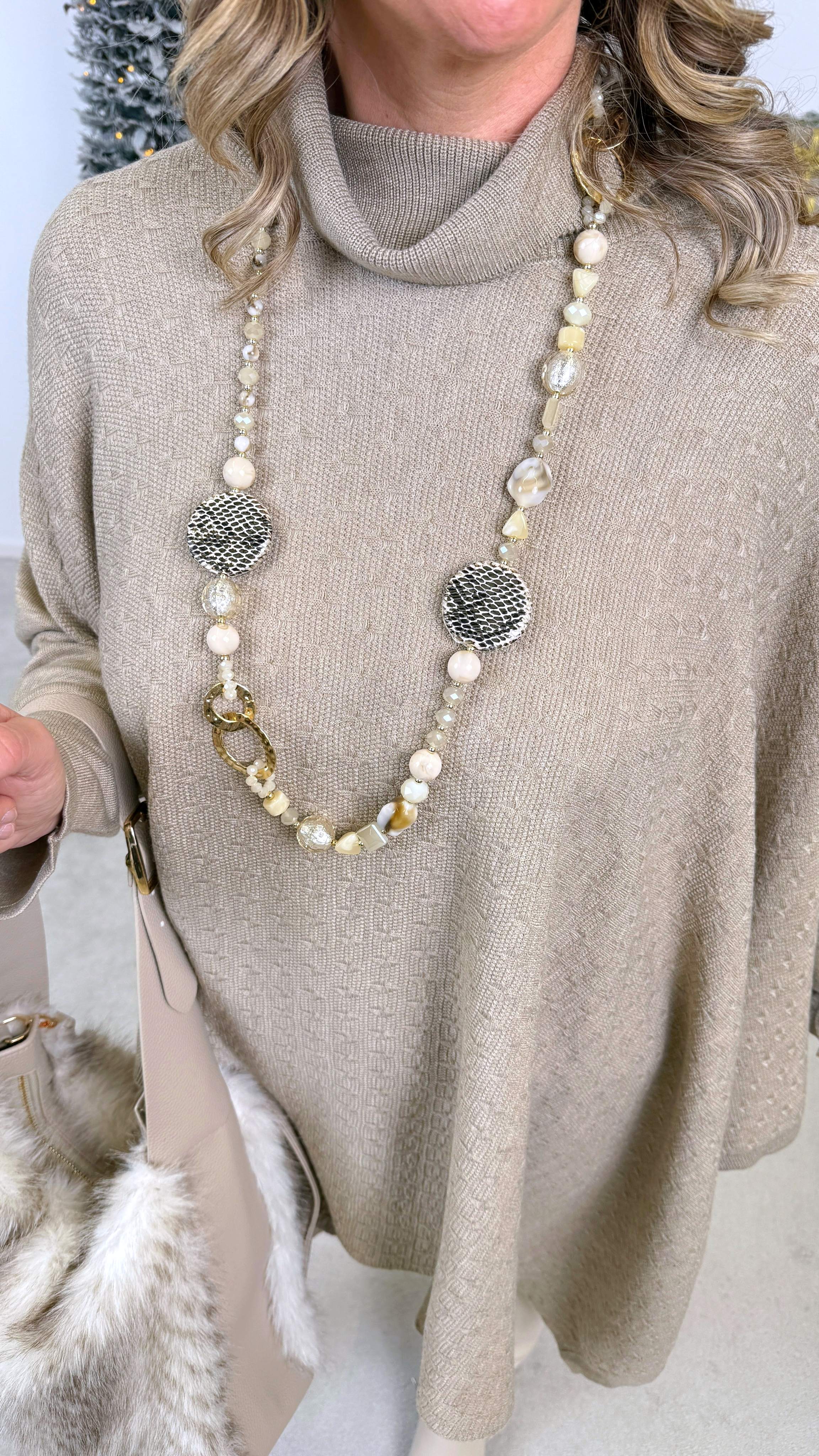 Lange Halskette Champagne Circle *Beige*