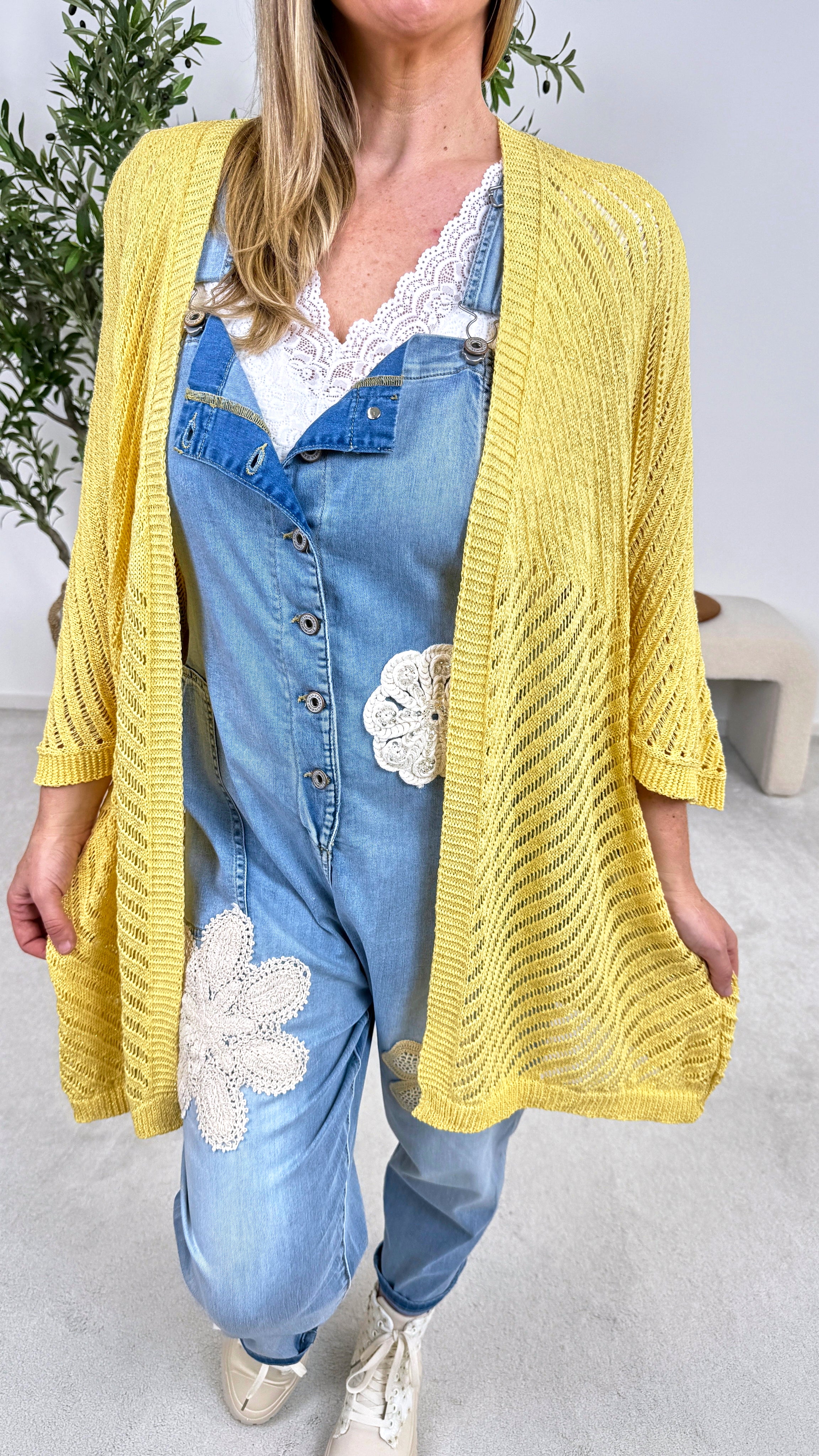 Netz Strickjacke Golden Hour *Gelb*