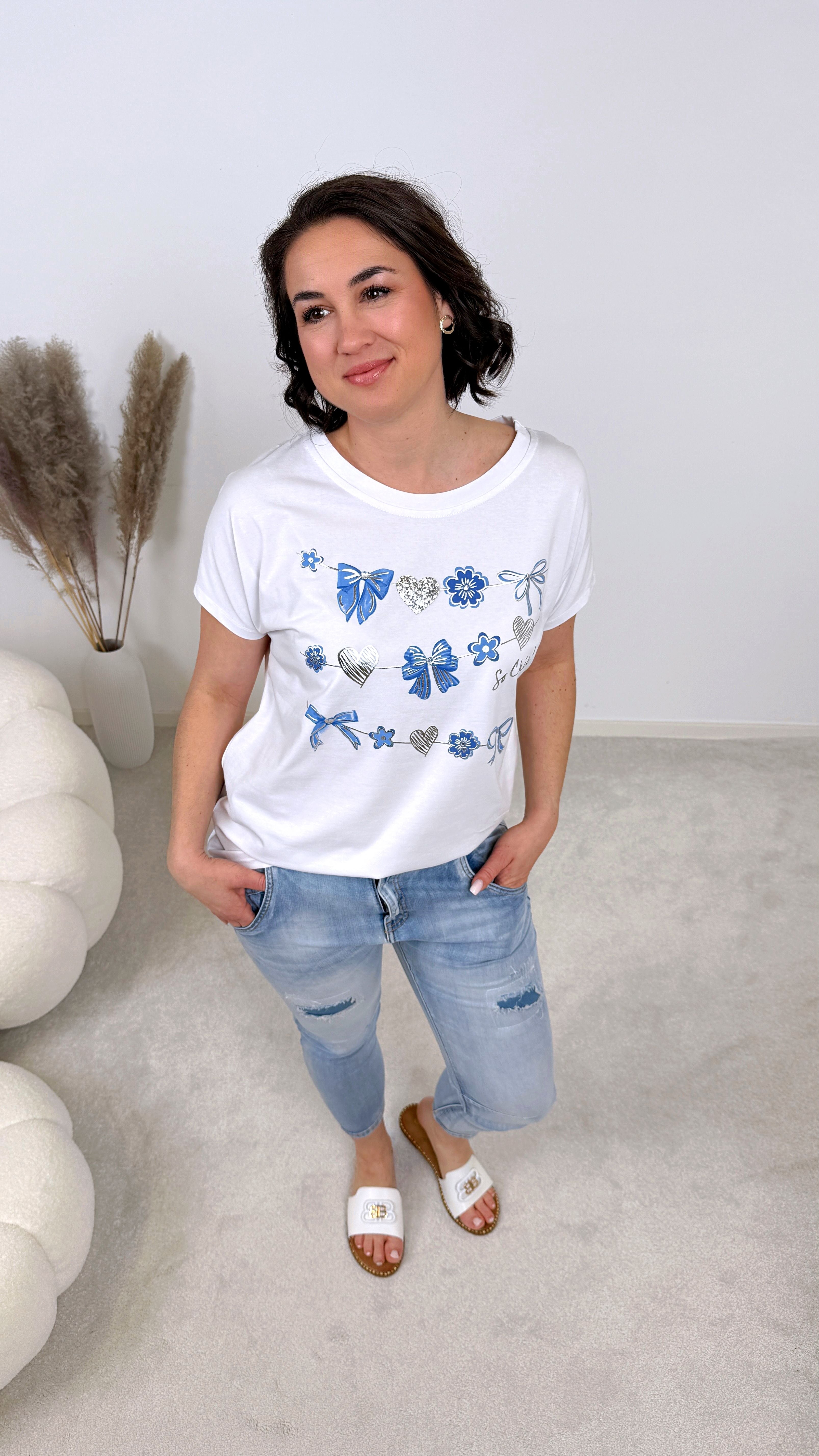 T-Shirt Bows Hearts and Flowers *Blau*
