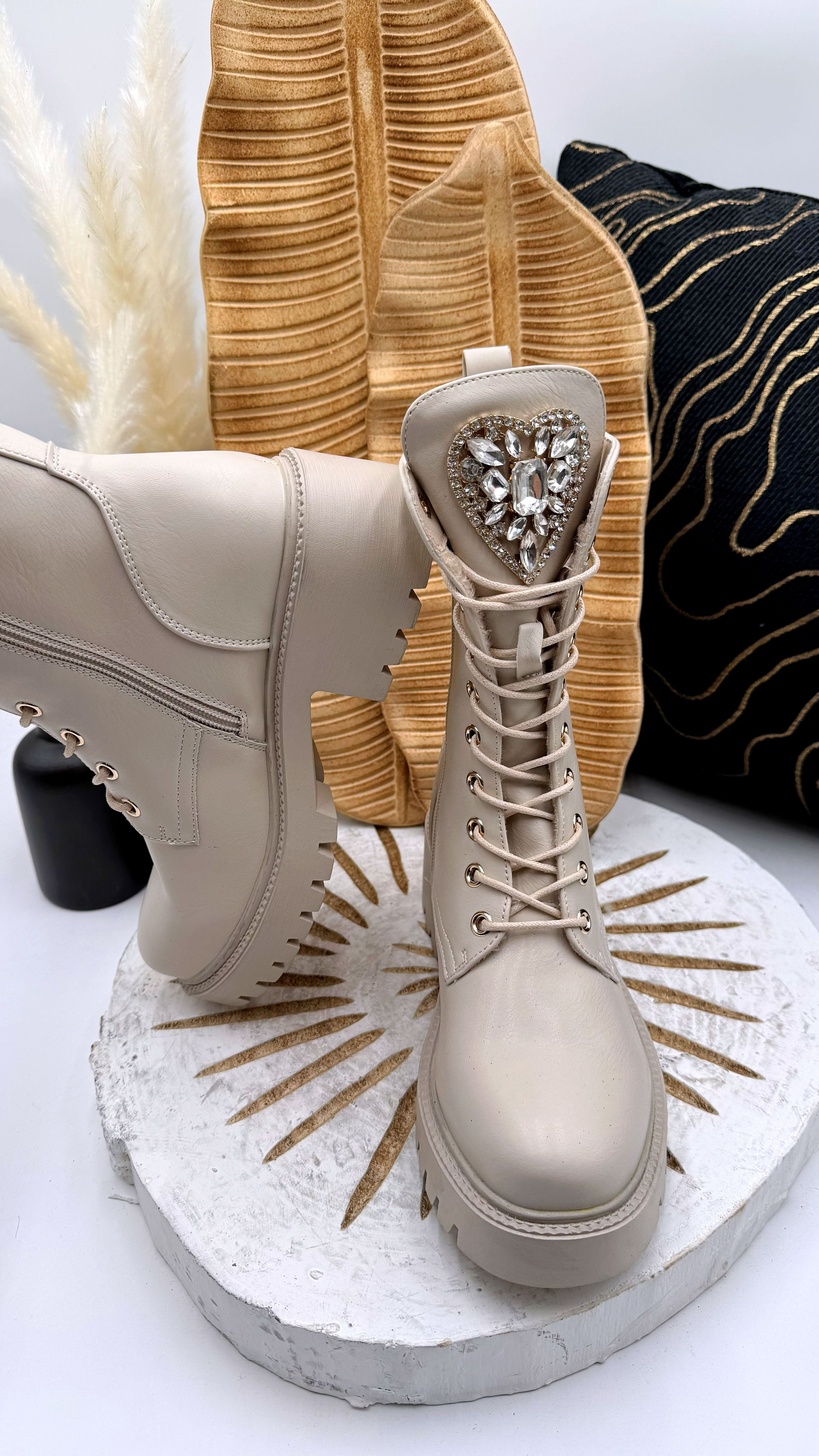 Boots Big Glitter Heart *Beige*