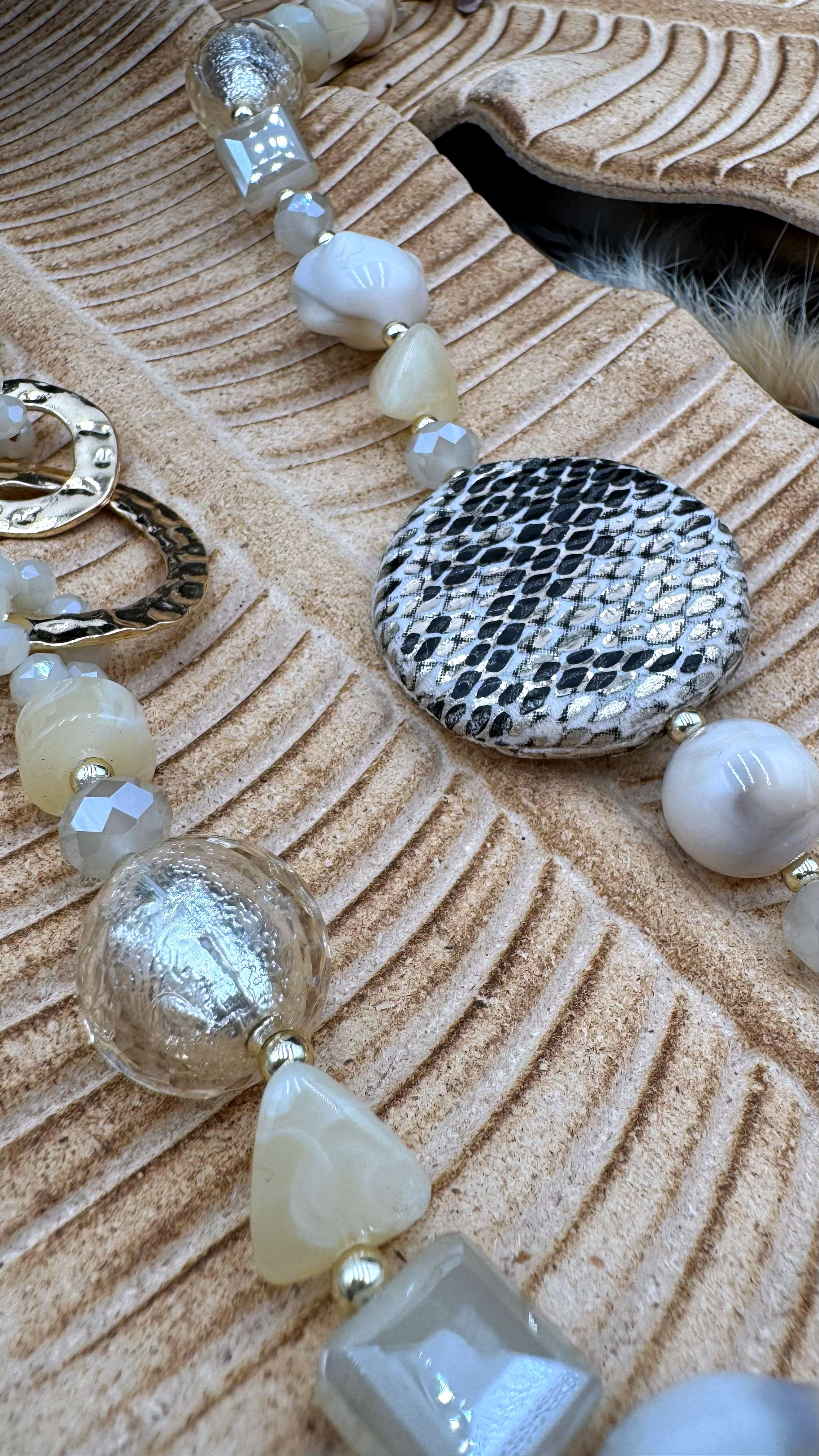 Lange Halskette Champagne Circle *Beige*