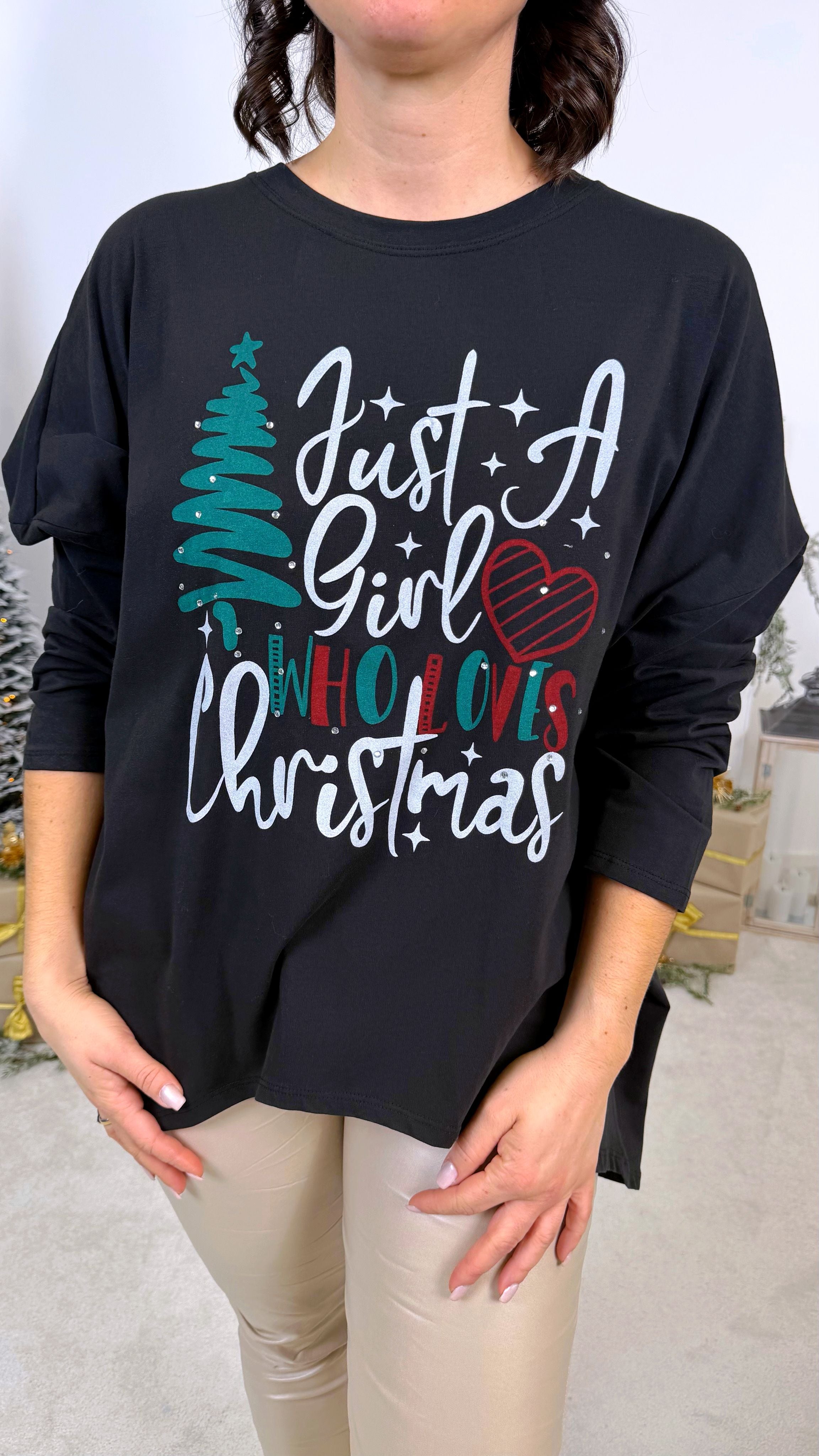 Langarmshirt Just a Girl *Schwarz*