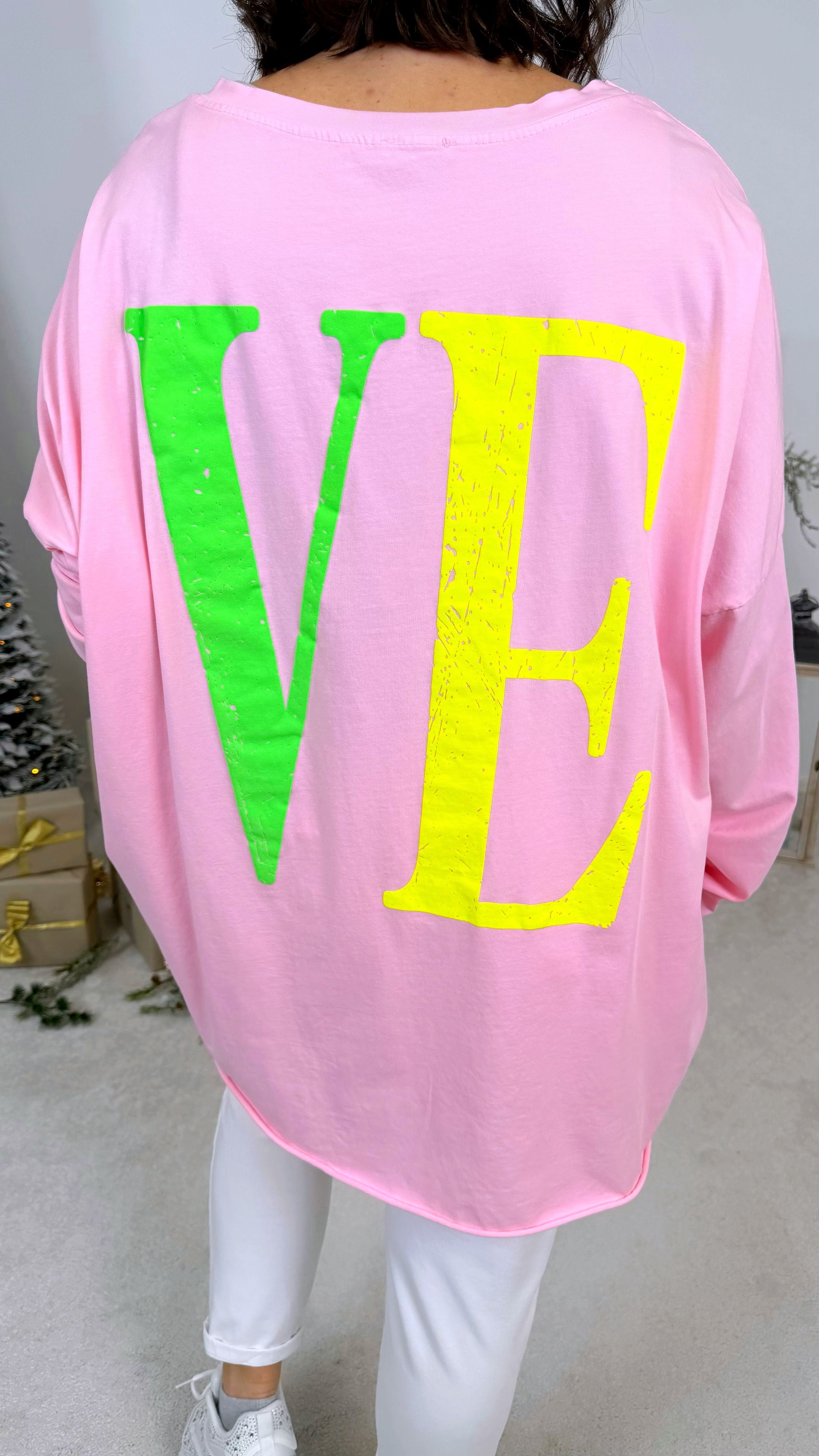 Oversized Langarmshirt Love *Rosa*
