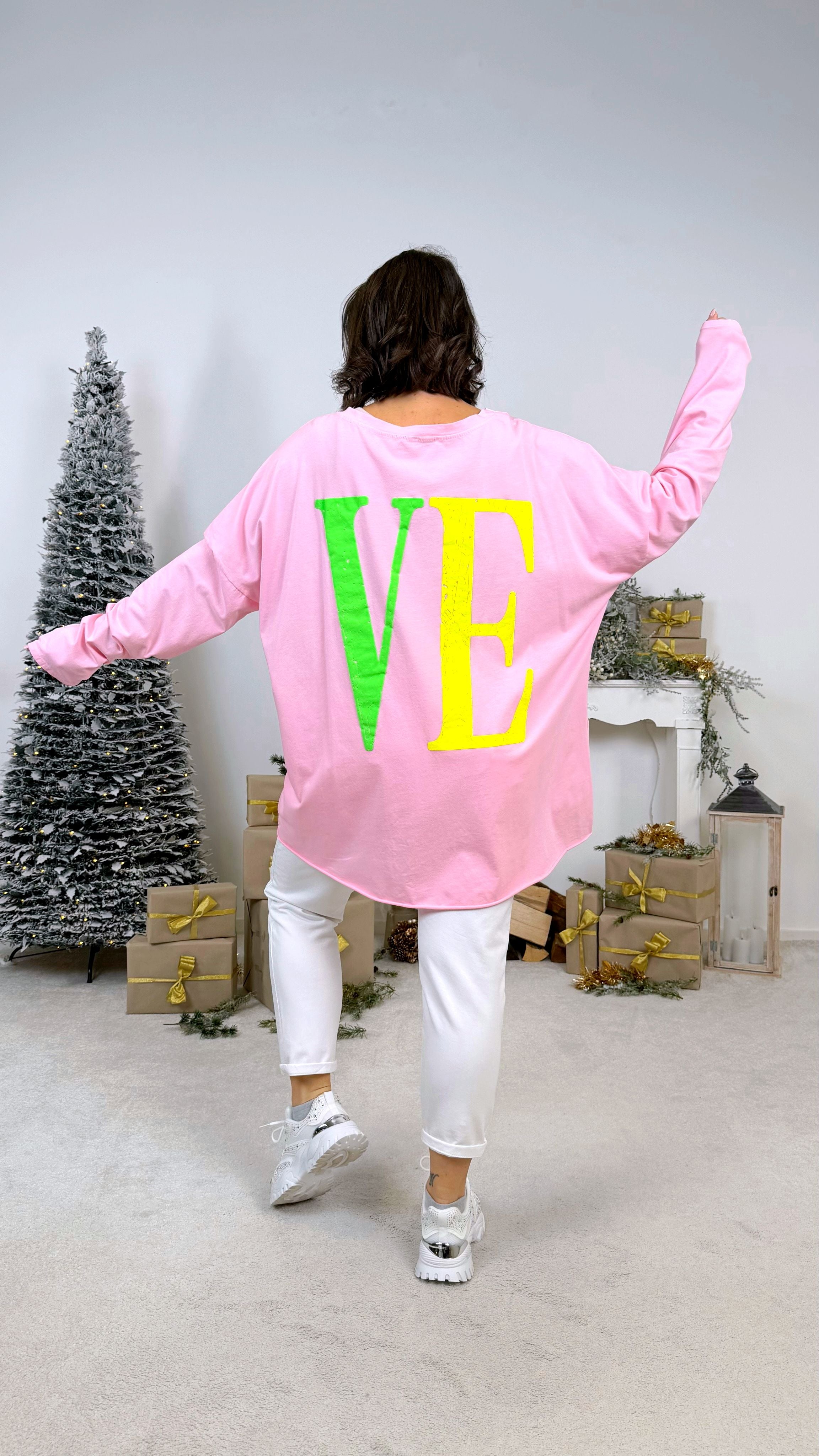 Oversized Langarmshirt Love *Rosa*