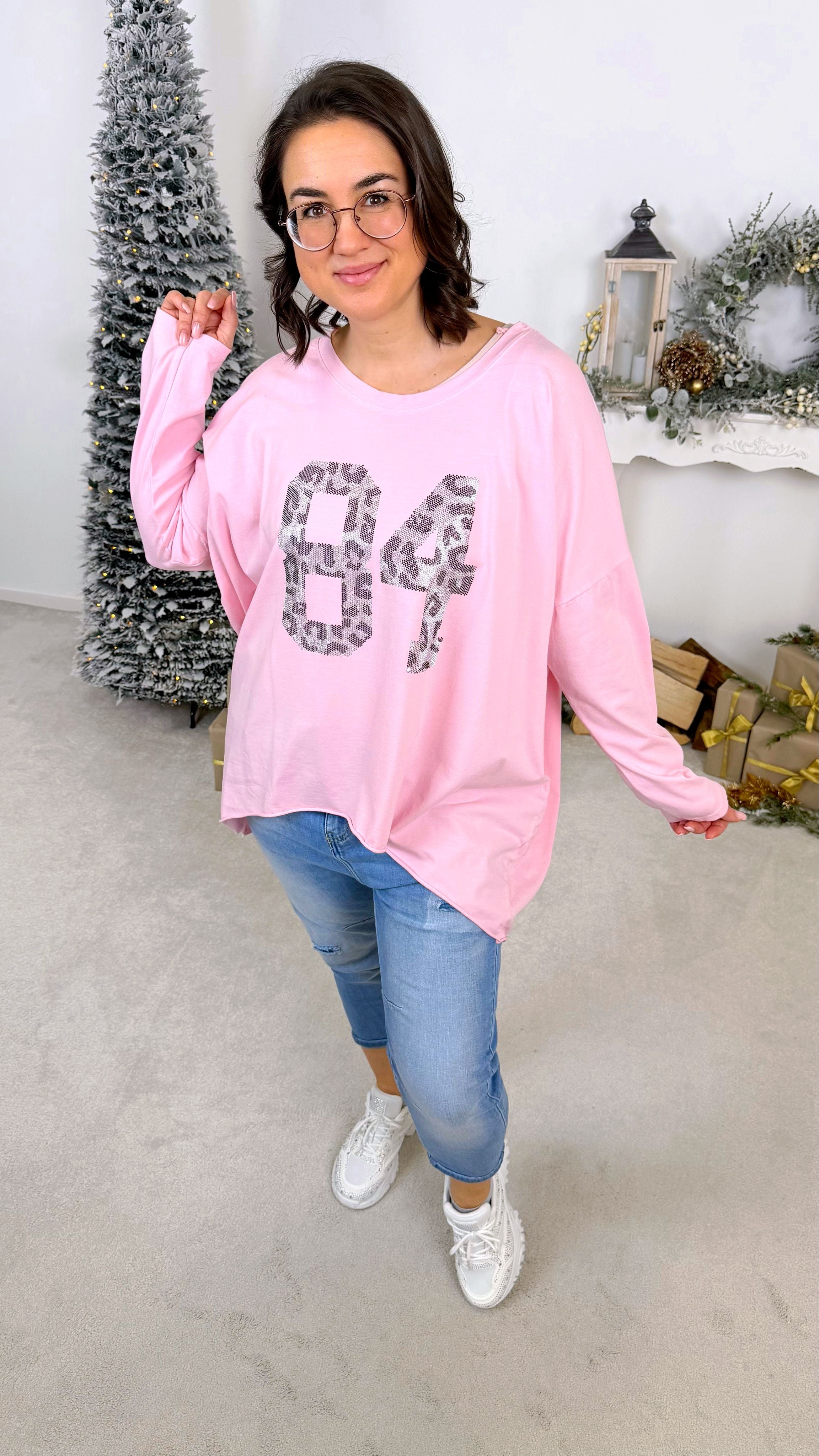 Oversized Langarmshirt Metallic Eightyfour *Babypink*