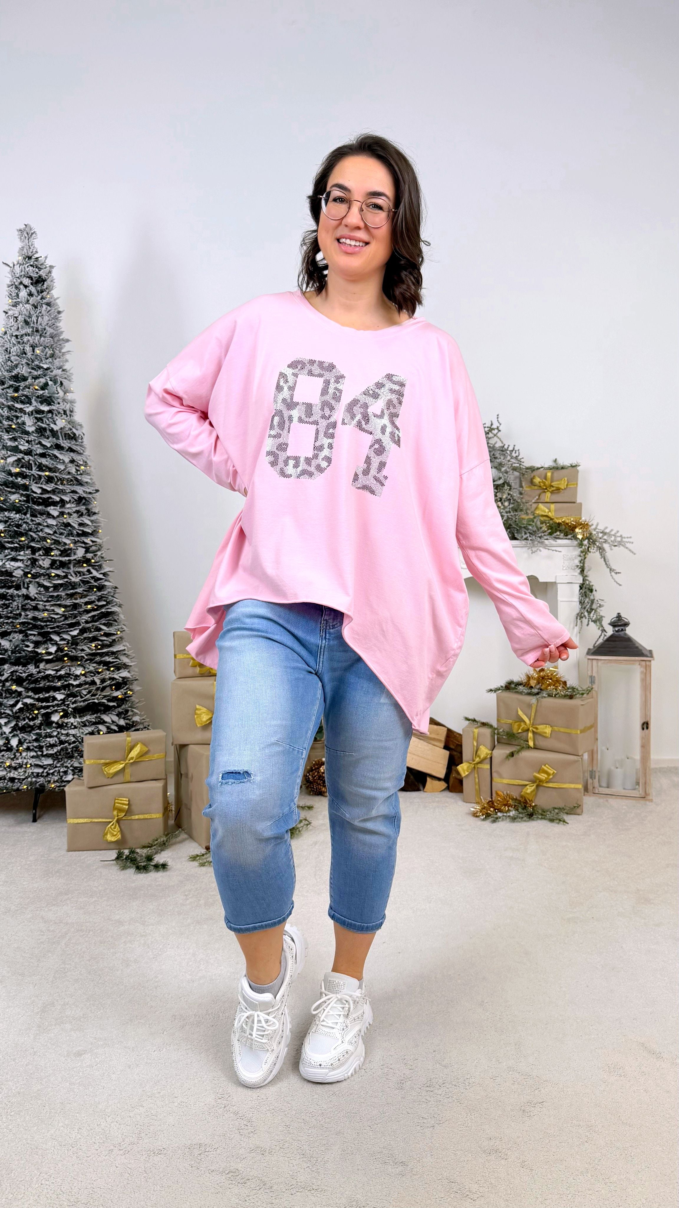 Oversized Langarmshirt Metallic Eightyfour *Babypink*