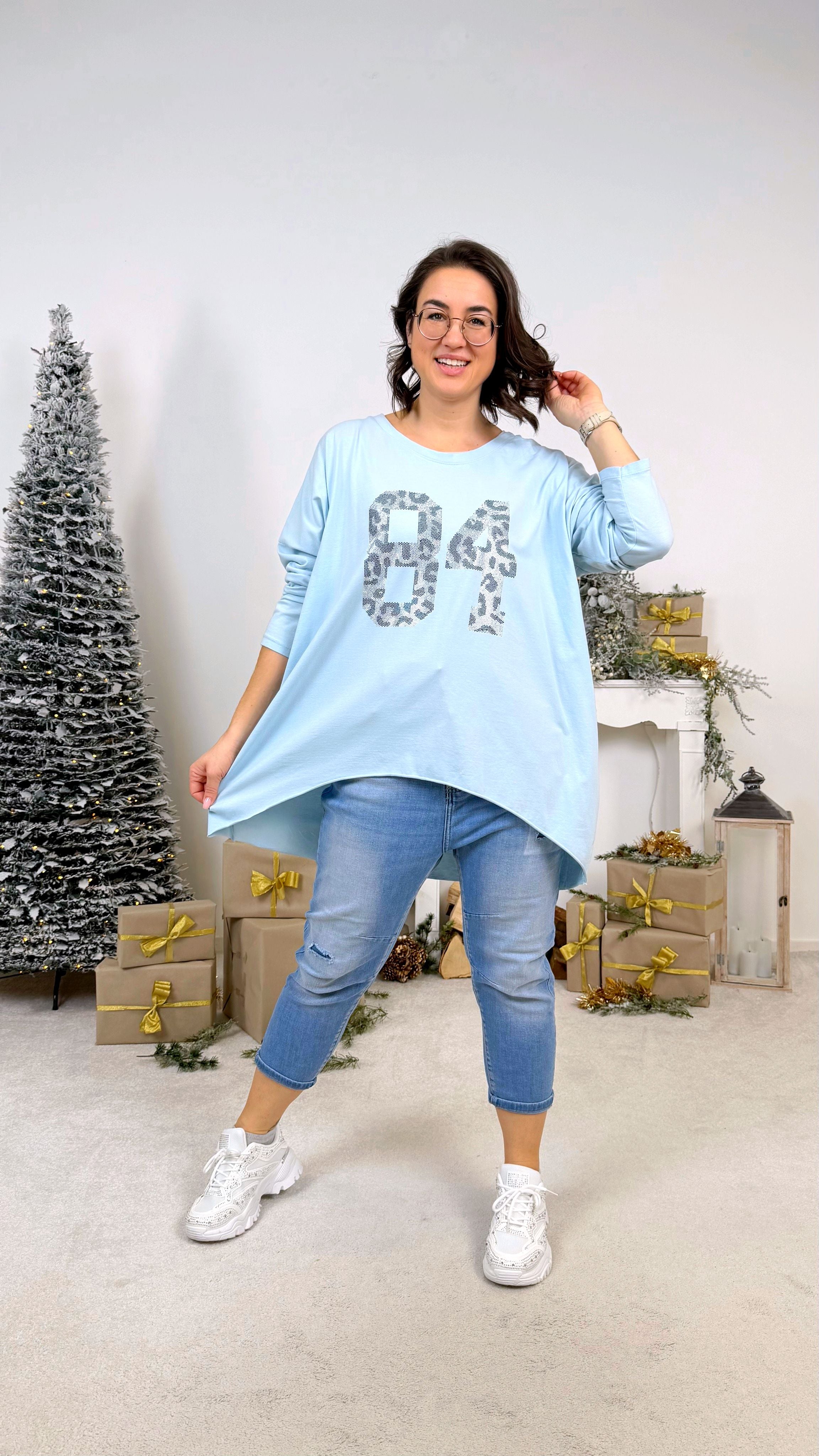 Oversized Langarmshirt Metallic Eightyfour *Hellblau*