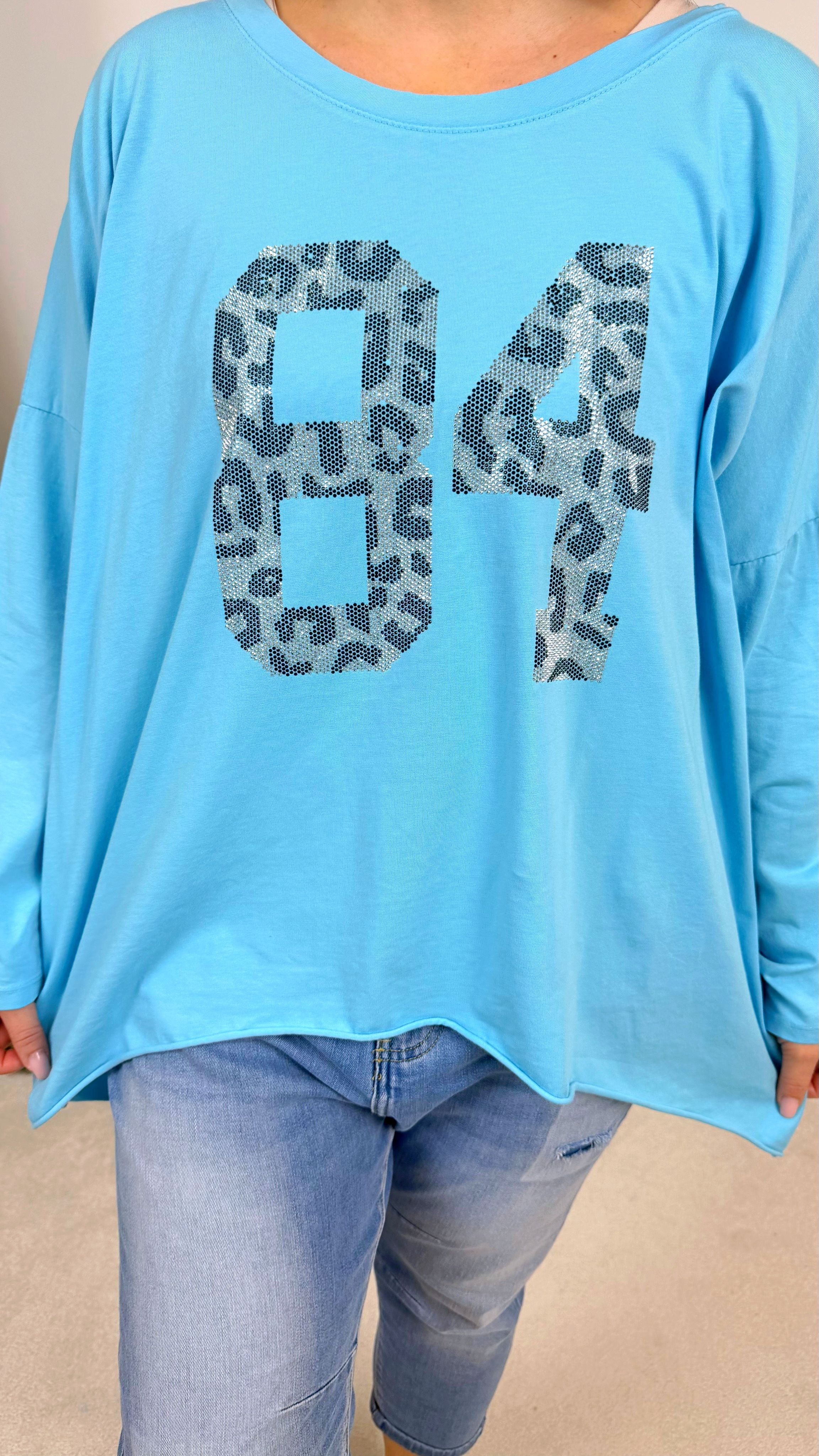 Oversized Langarmshirt Metallic Eightyfour *Türkis*