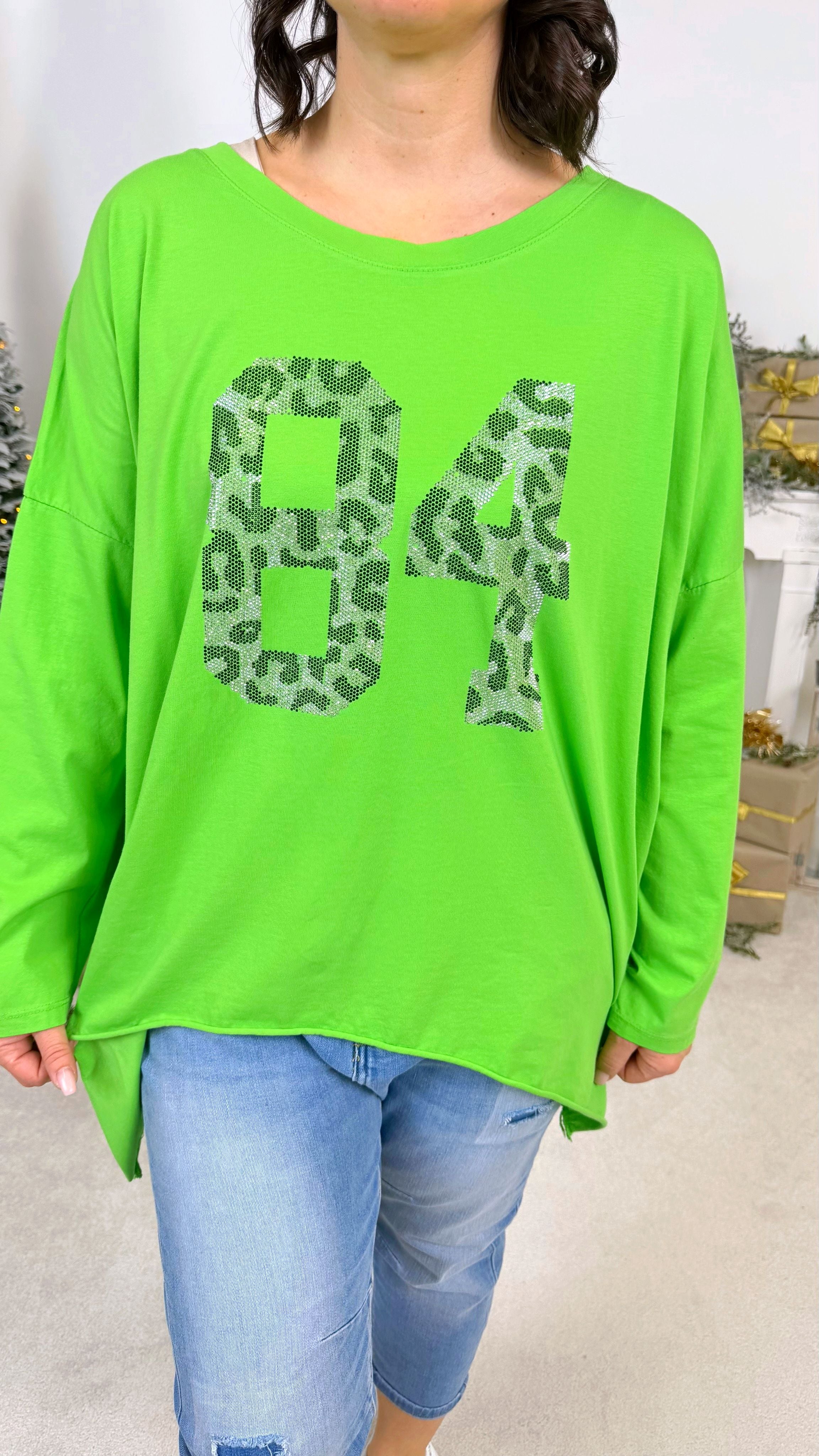 Oversized Langarmshirt Metallic Eightyfour *Grün*