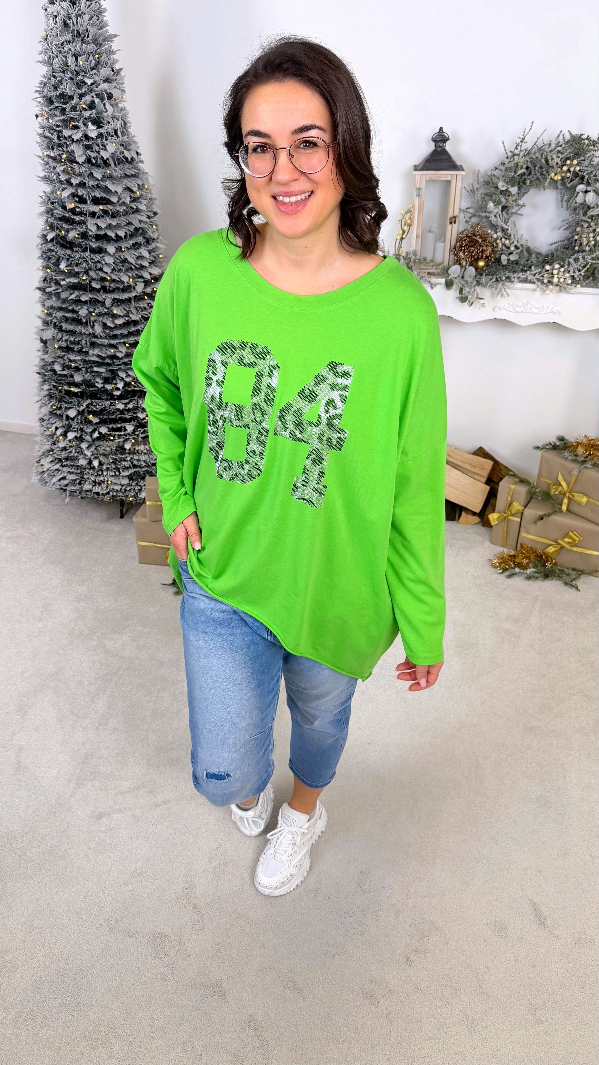 Oversized Langarmshirt Metallic Eightyfour *Grün*