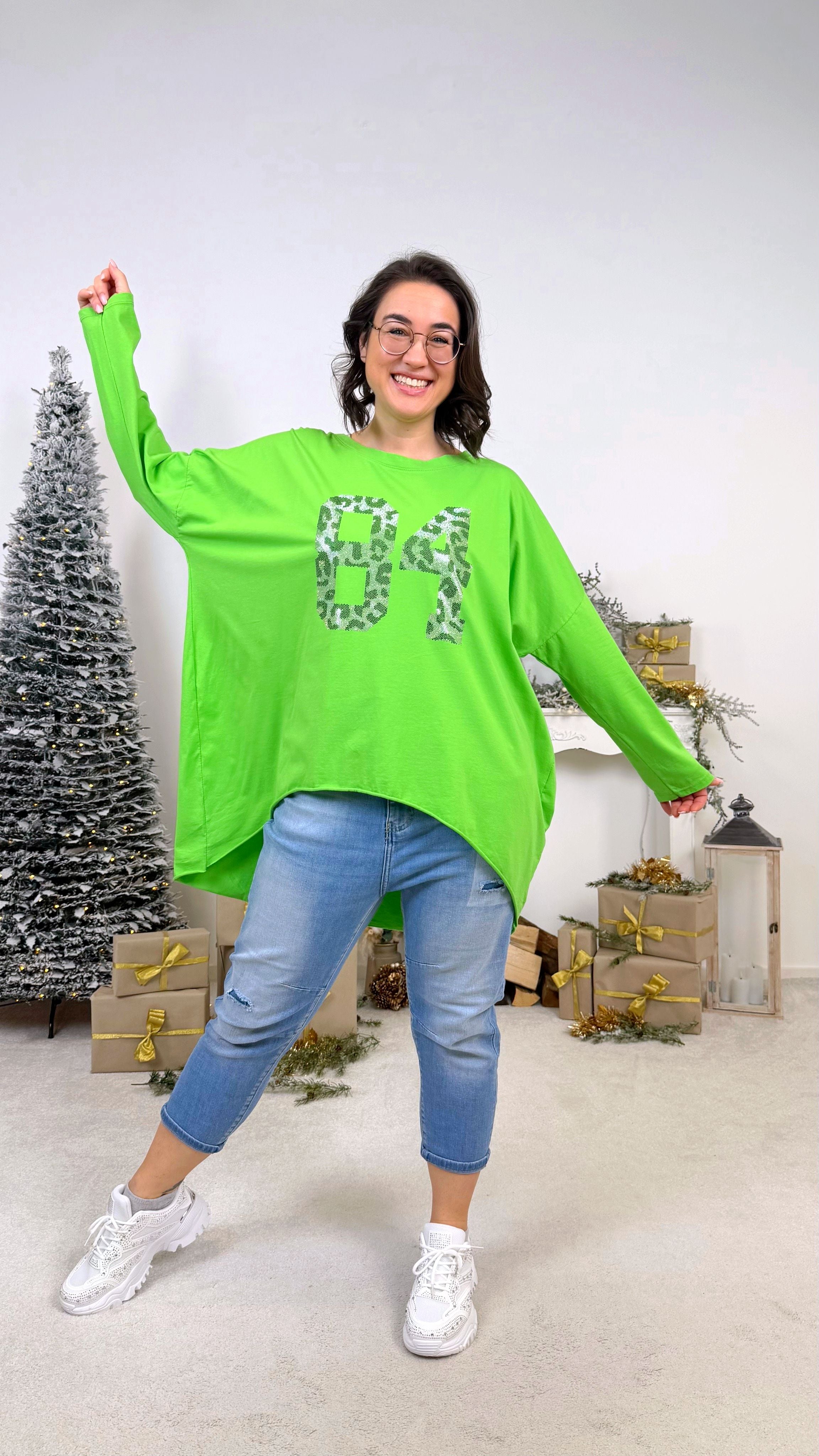 Oversized Langarmshirt Metallic Eightyfour *Grün*
