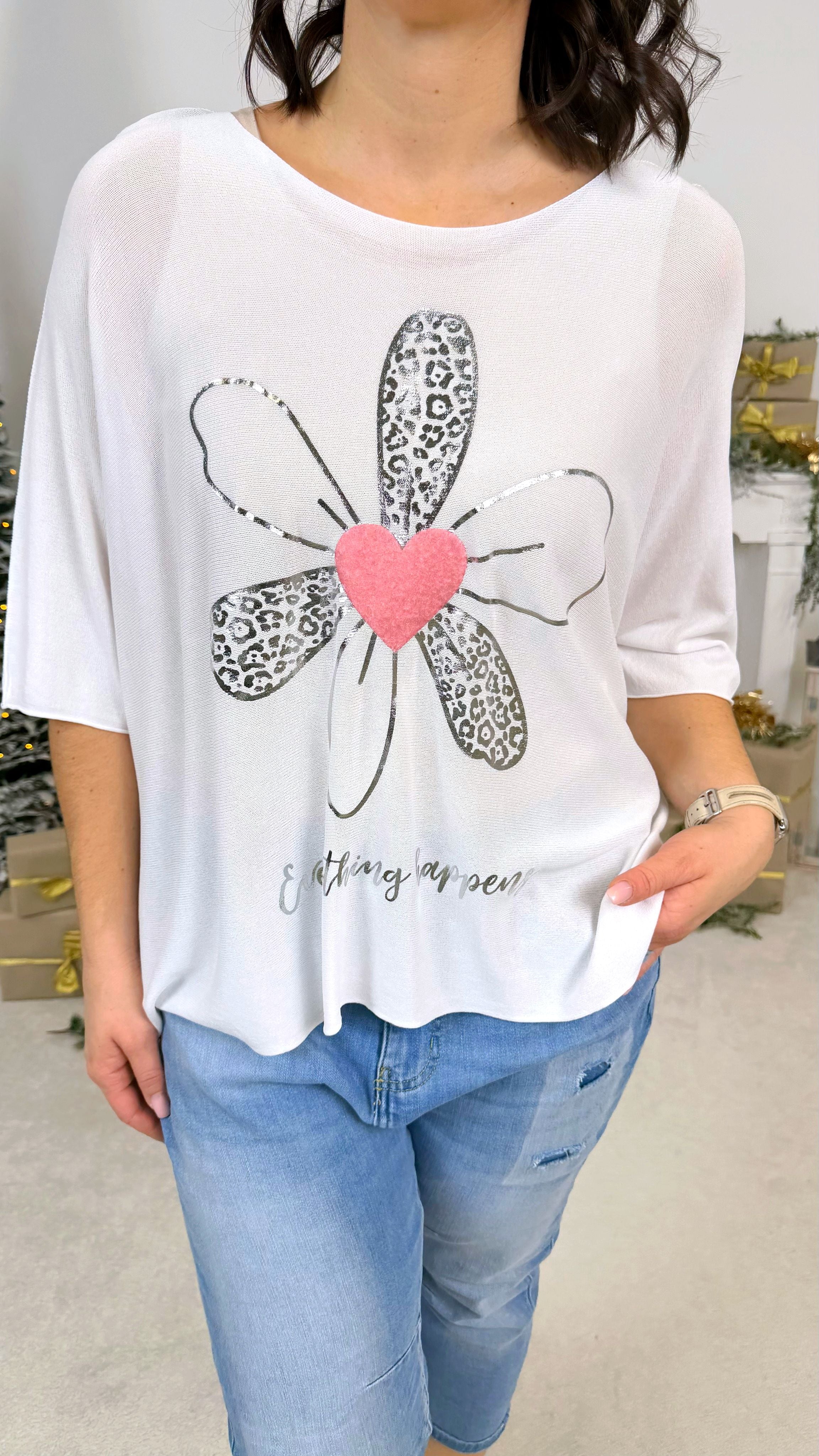 Dünnes Strickshirt Heart & Leo *Weiß*