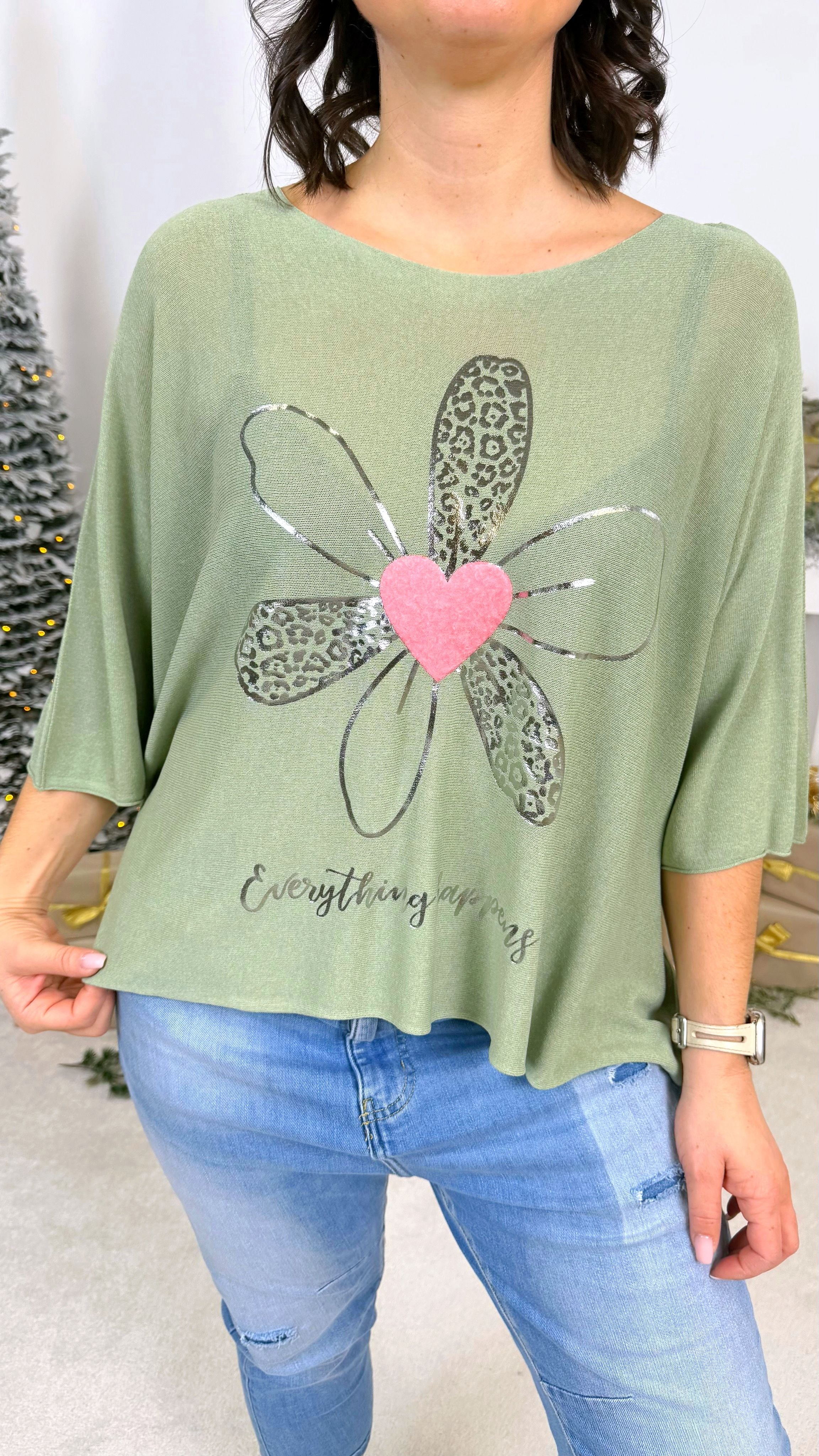 Dünnes Strickshirt Heart & Leo *Khaki*