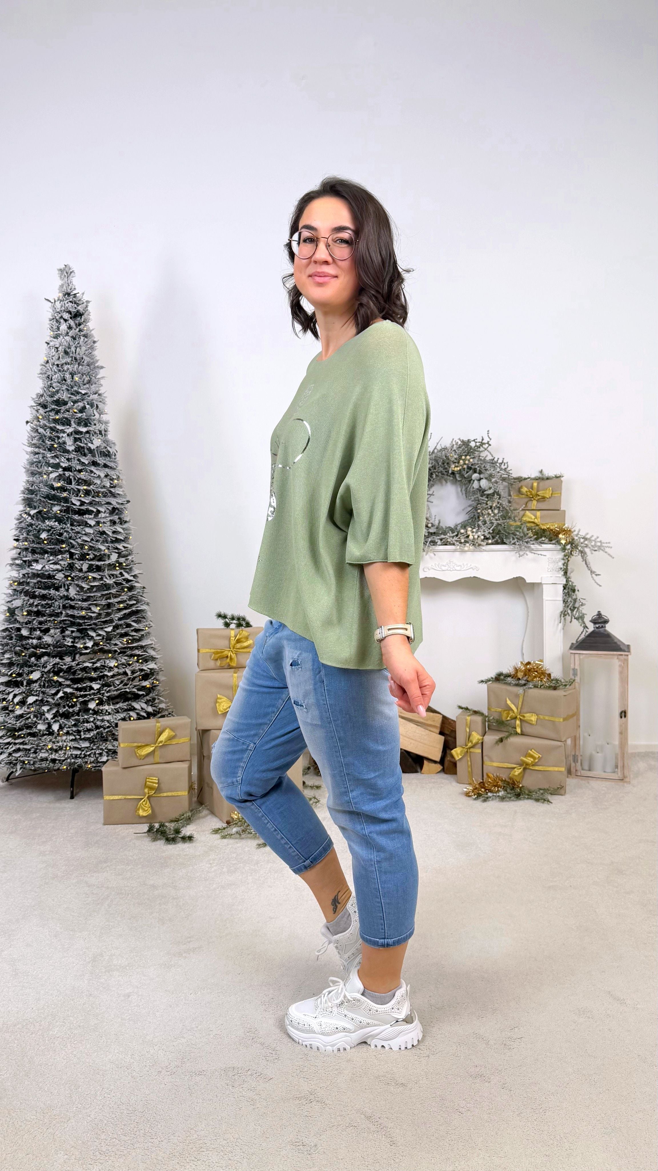 Dünnes Strickshirt Heart & Leo *Khaki*