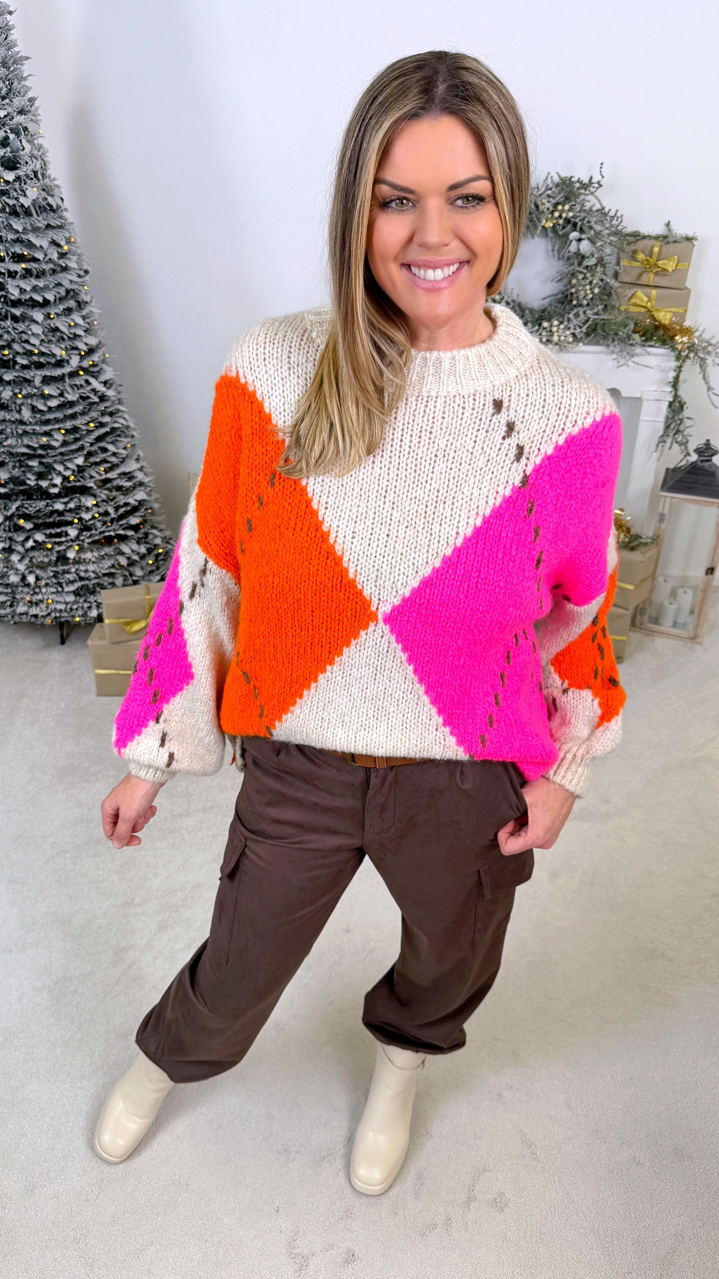 Strickpullover Soft Geometry *Pink/Orange*