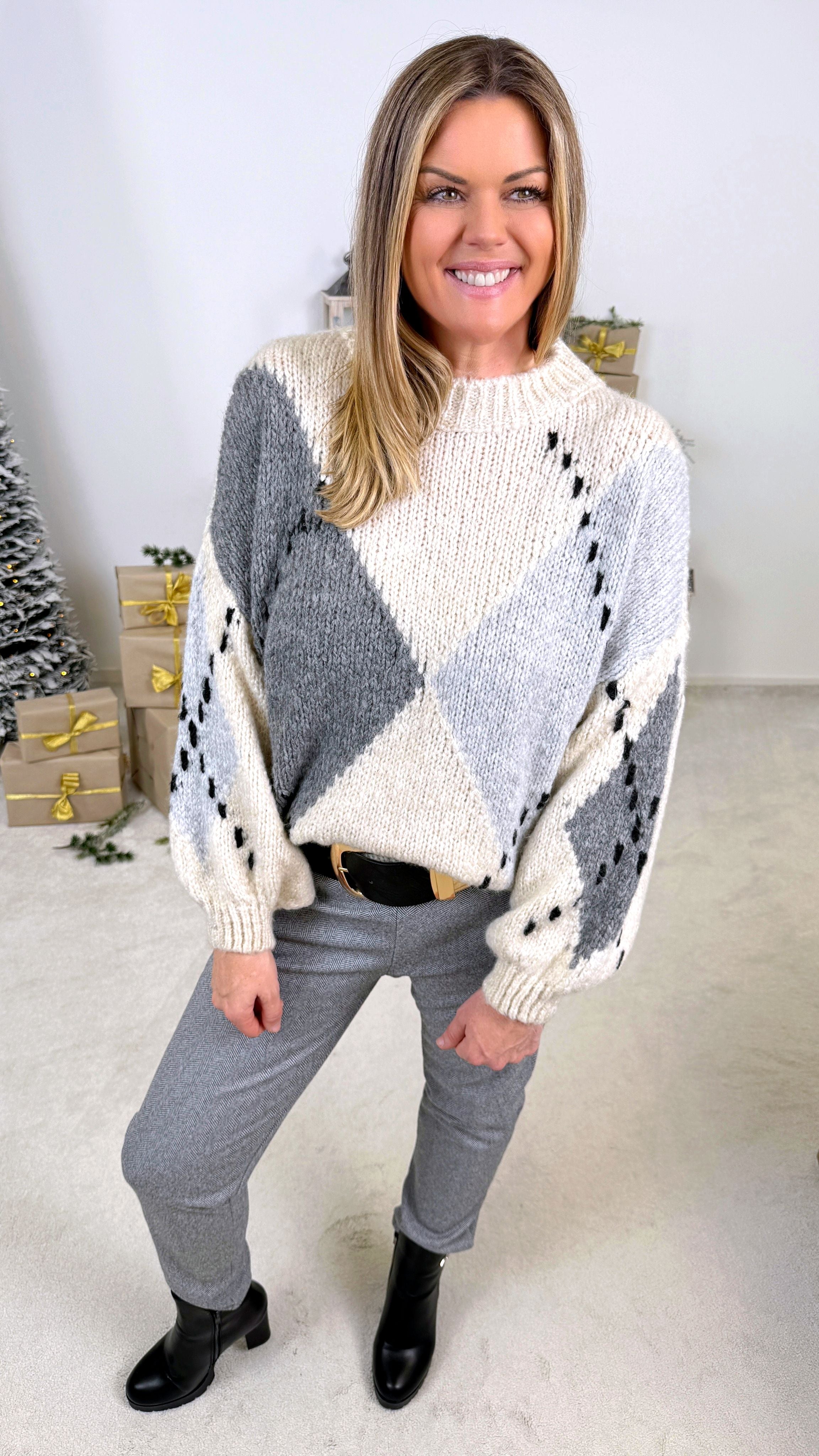 Strickpullover Soft Geometry *Grau*