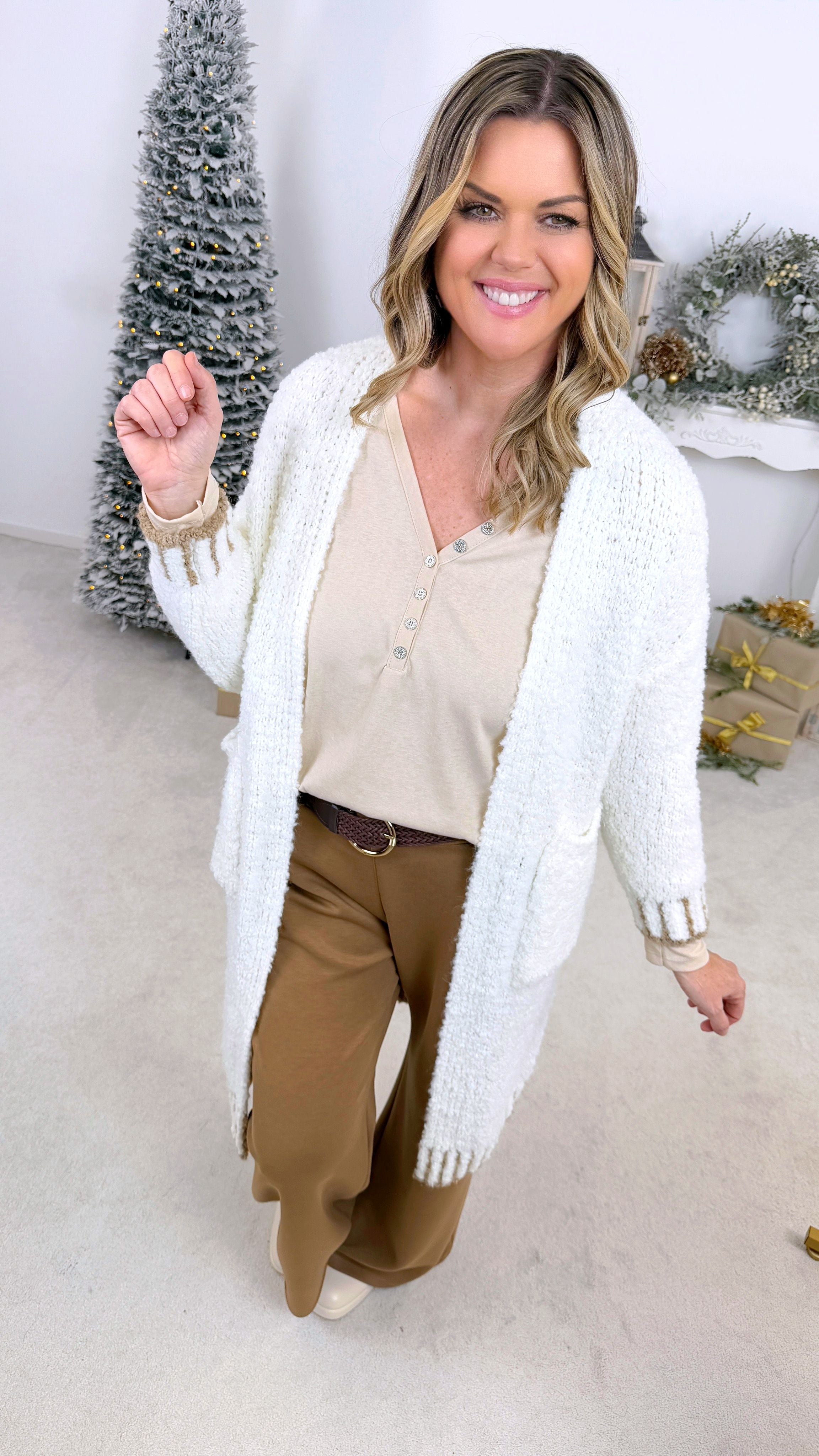 Strickjacke Fluffy Winter *Weiß/Beige*