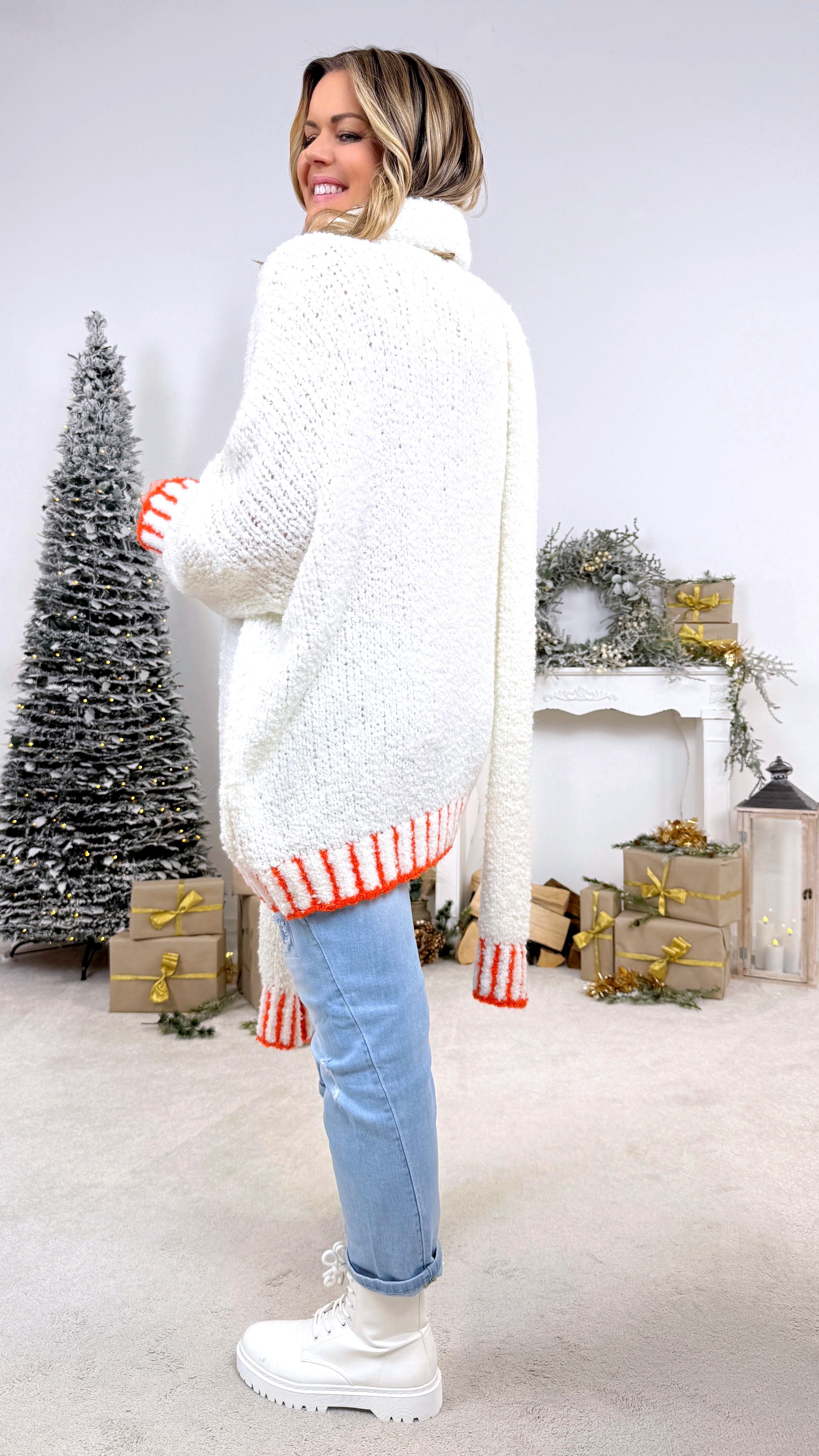 Strickpullover Snowy Hugs *Weiß/Orange*