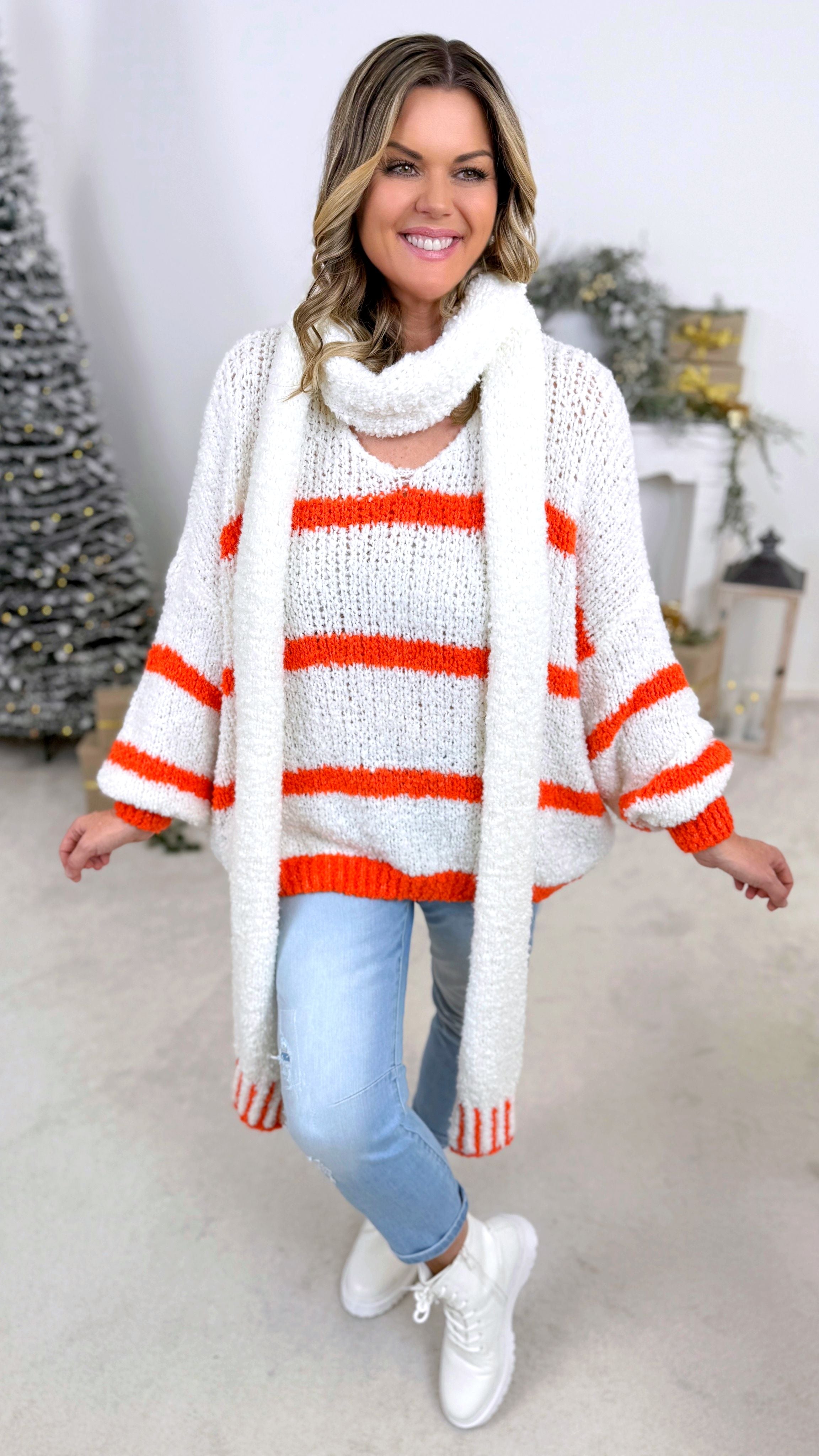 Strickpullover Calm Wave *Weiß/Orange*