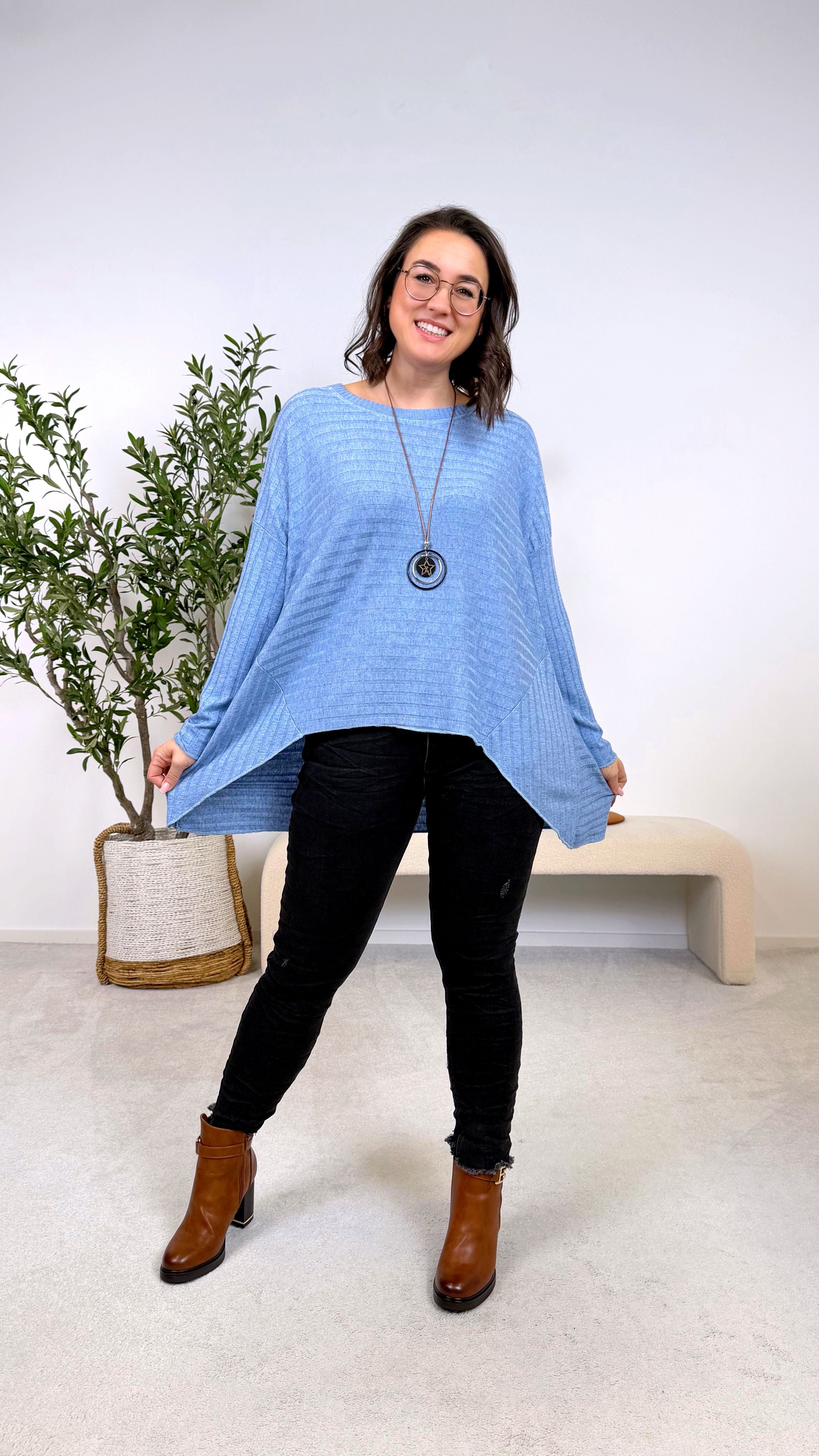 Oversized Langarmshirt Soft Rose *Jeansblau*