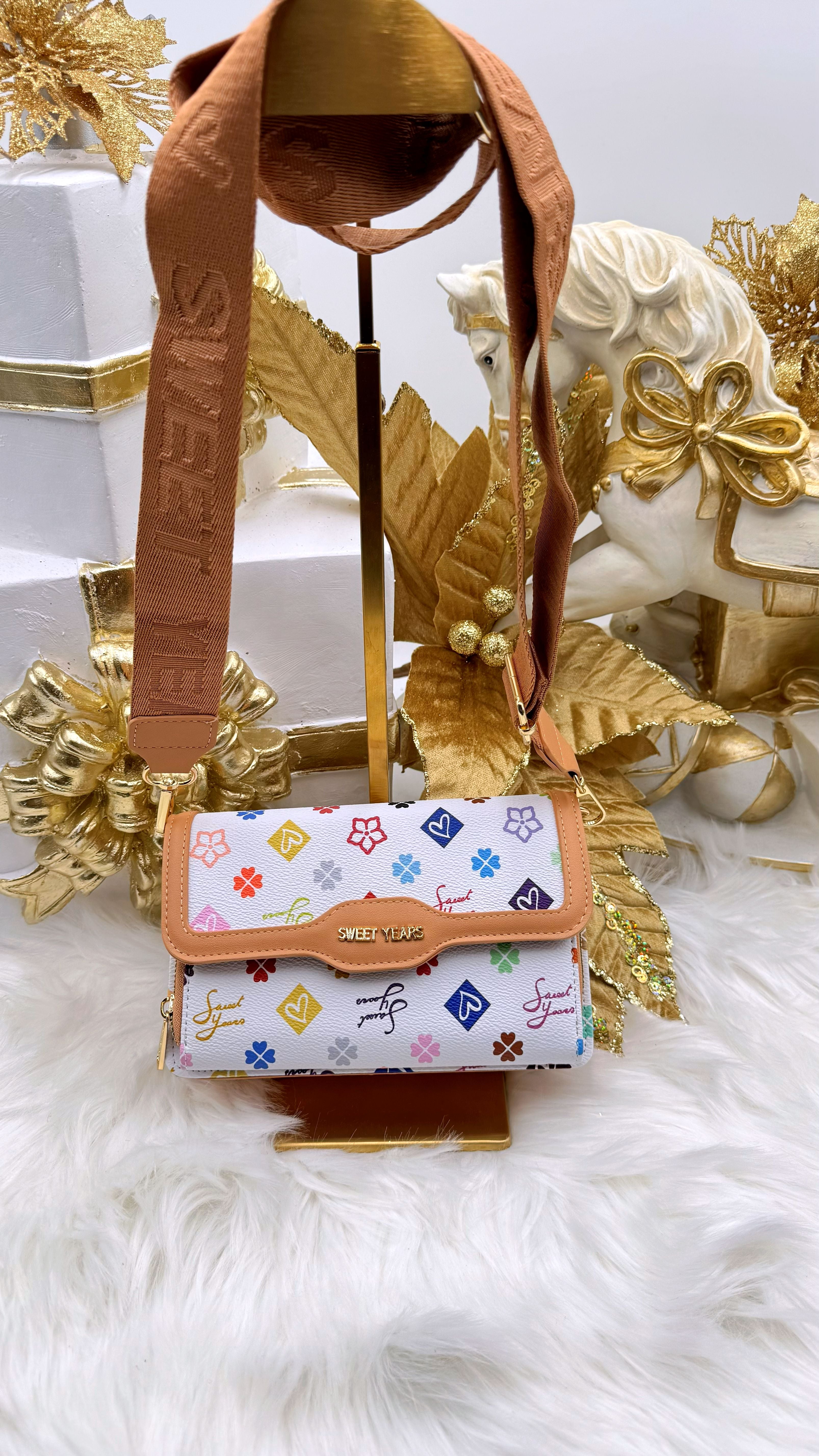 Kleine Umhängetasche Sweet Symbols *Weiß/Bunt*