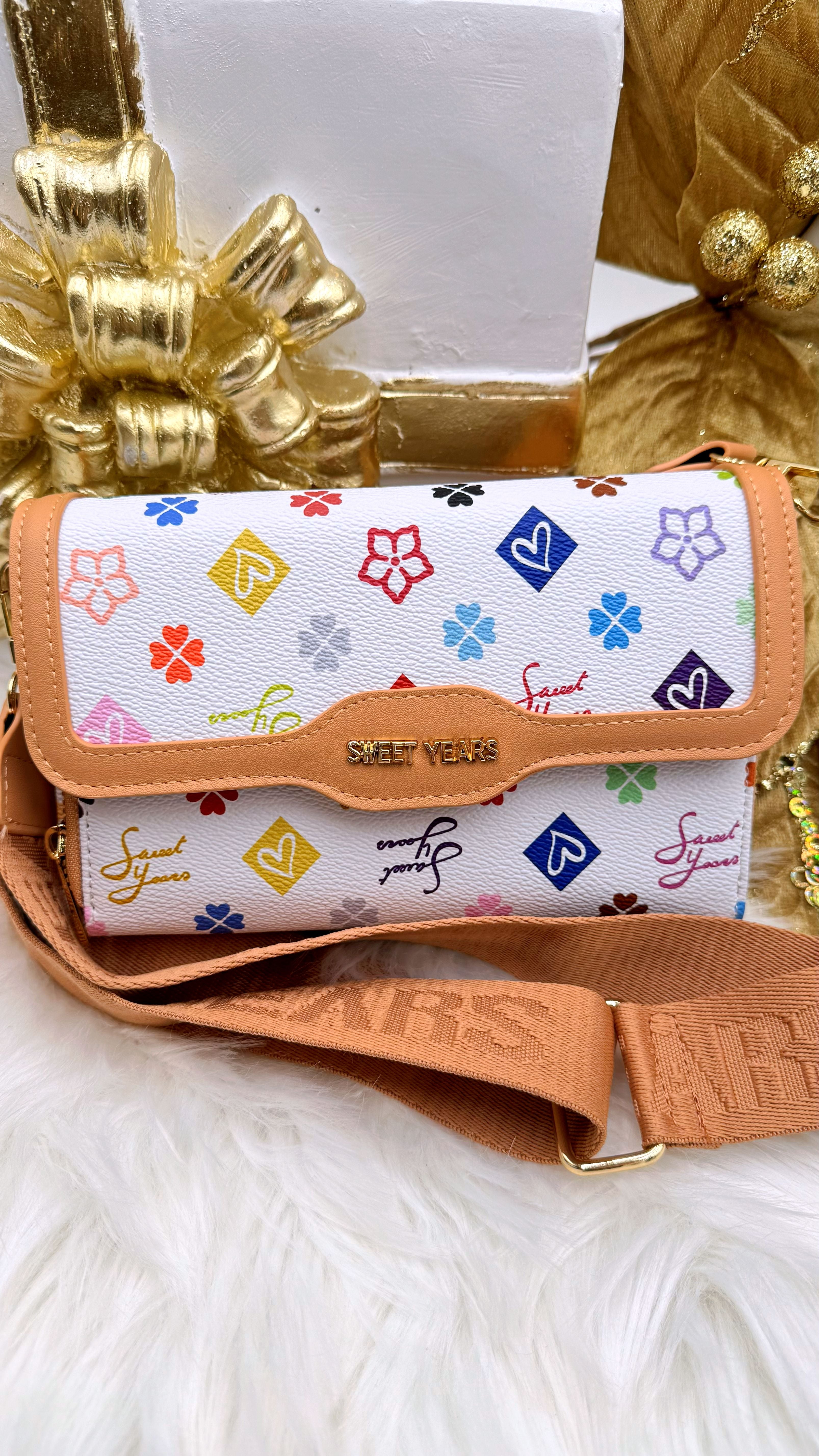 Kleine Umhängetasche Sweet Symbols *Weiß/Bunt*