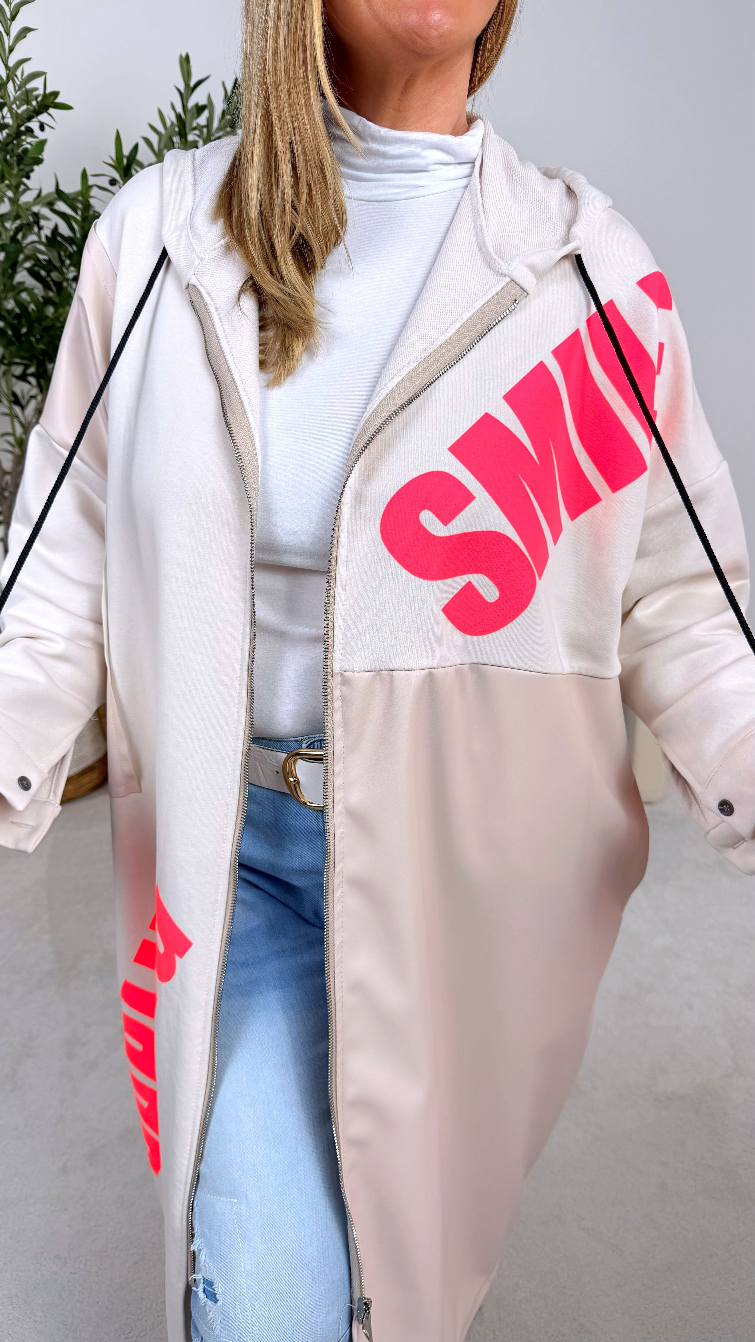 Lange Sweatjacke Smile Darling *Beige*