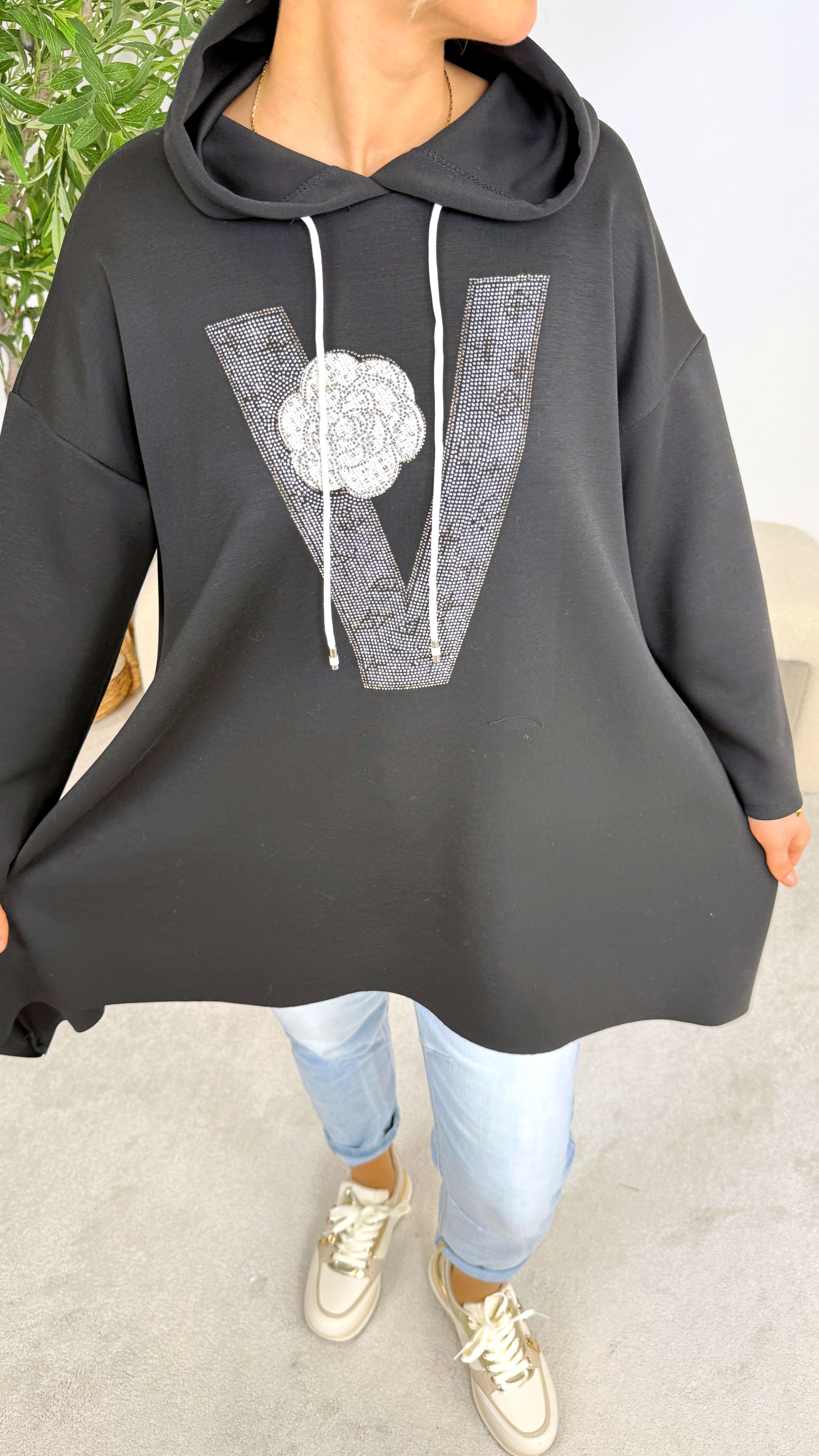 Long Hoodie Shine Letter *Schwarz*