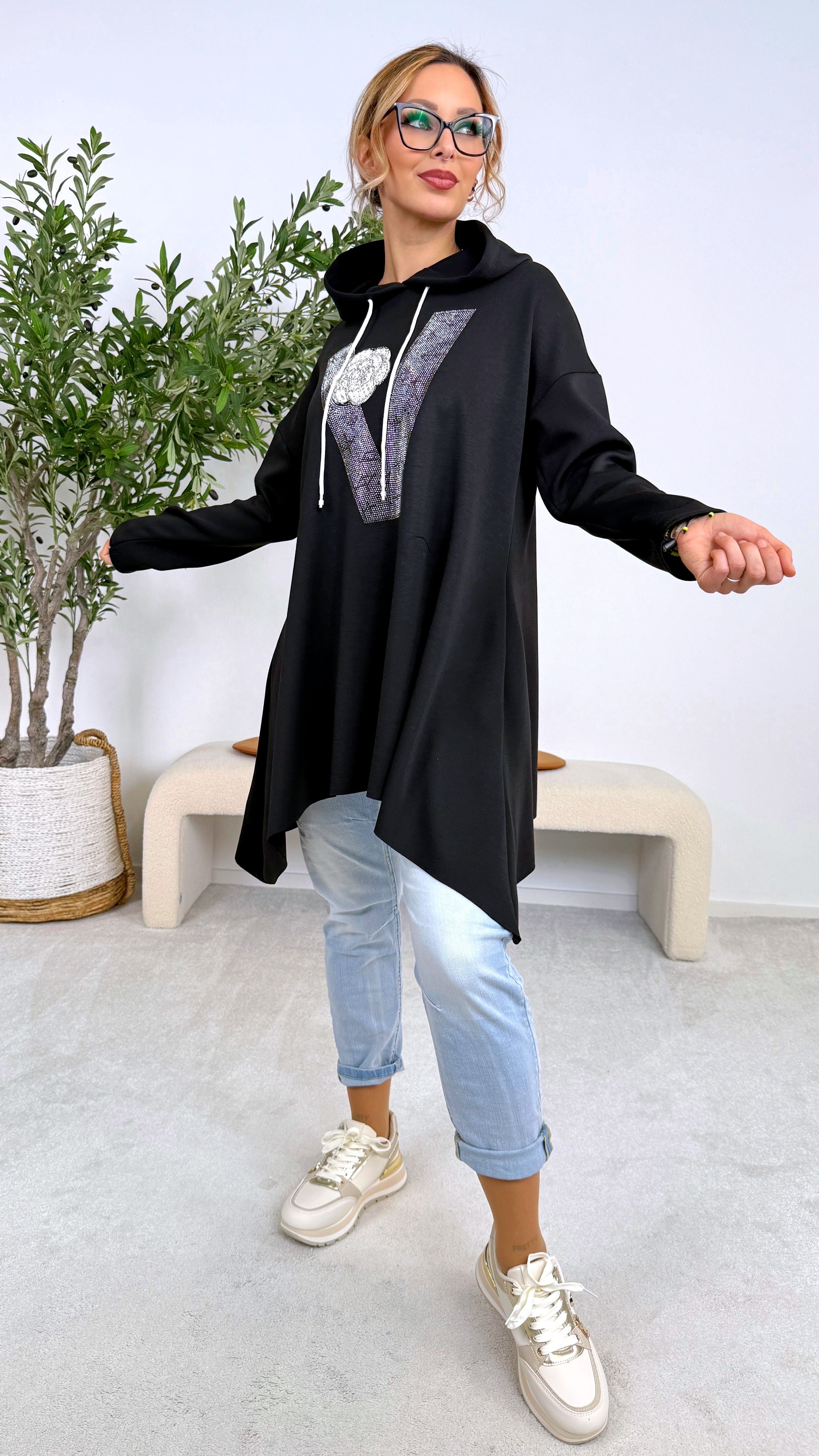 Long Hoodie Shine Letter *Schwarz*