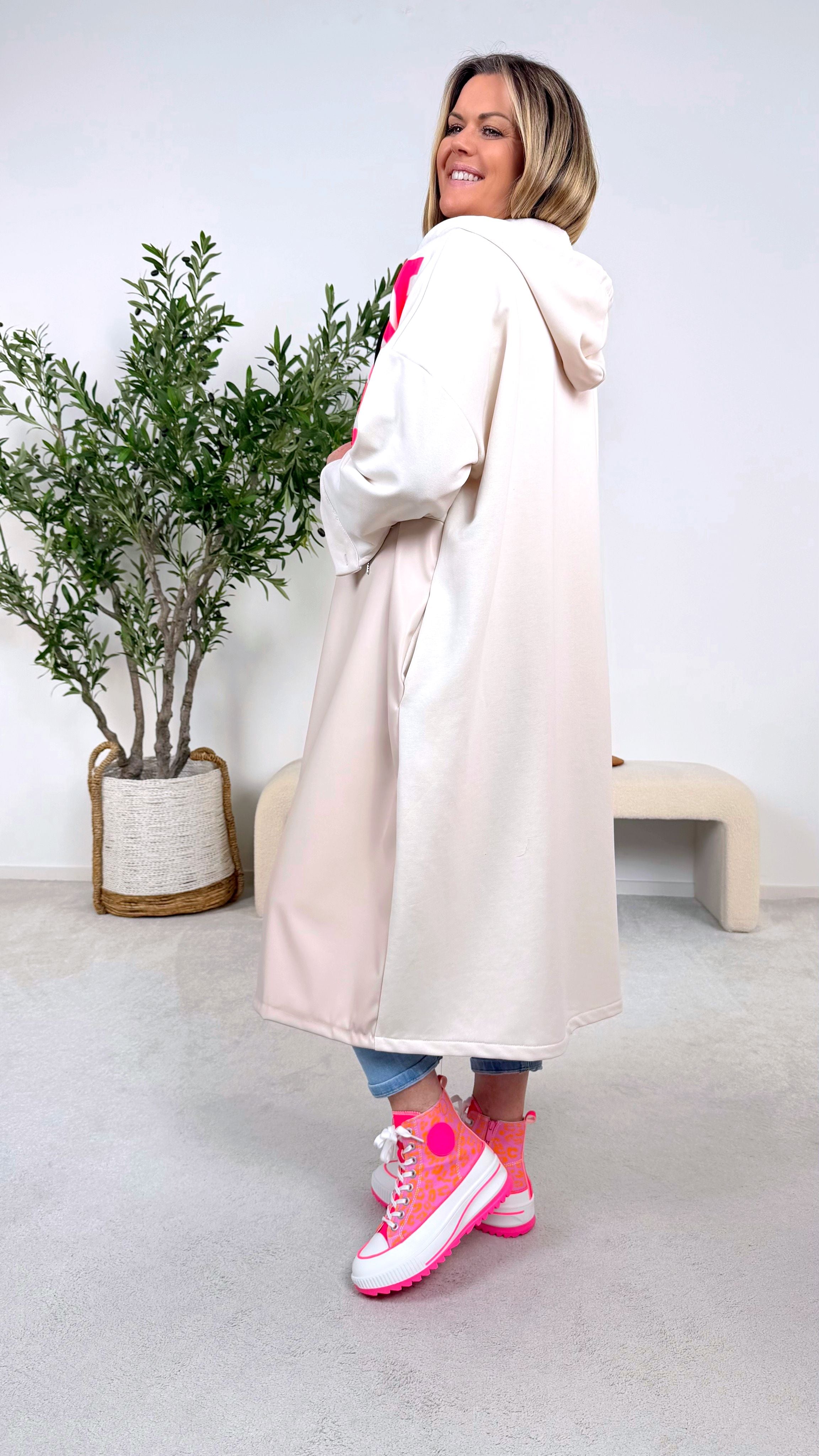 Lange Sweatjacke Smile Darling *Beige*