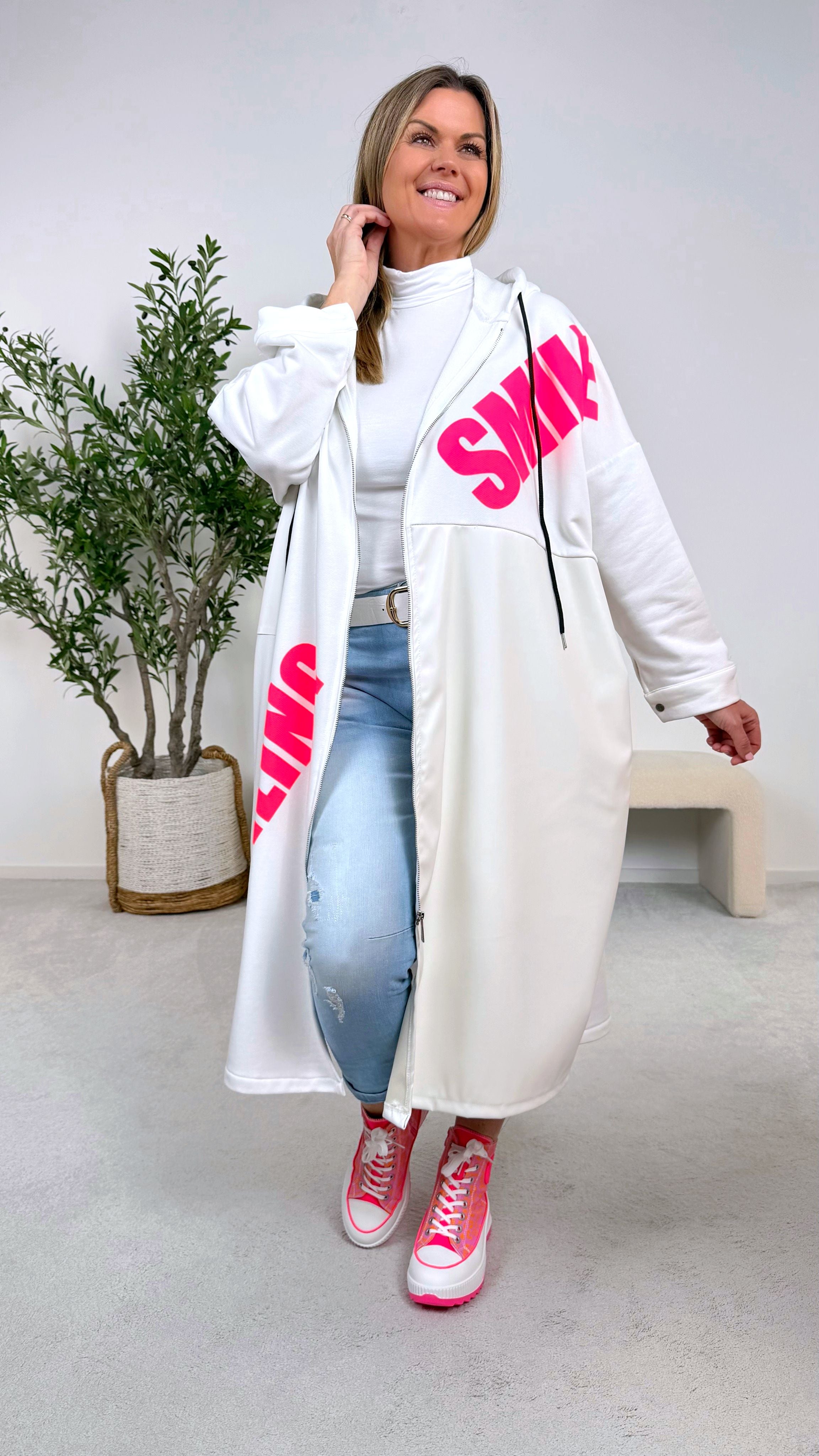 Lange Sweatjacke Smile Darling *Weiß*