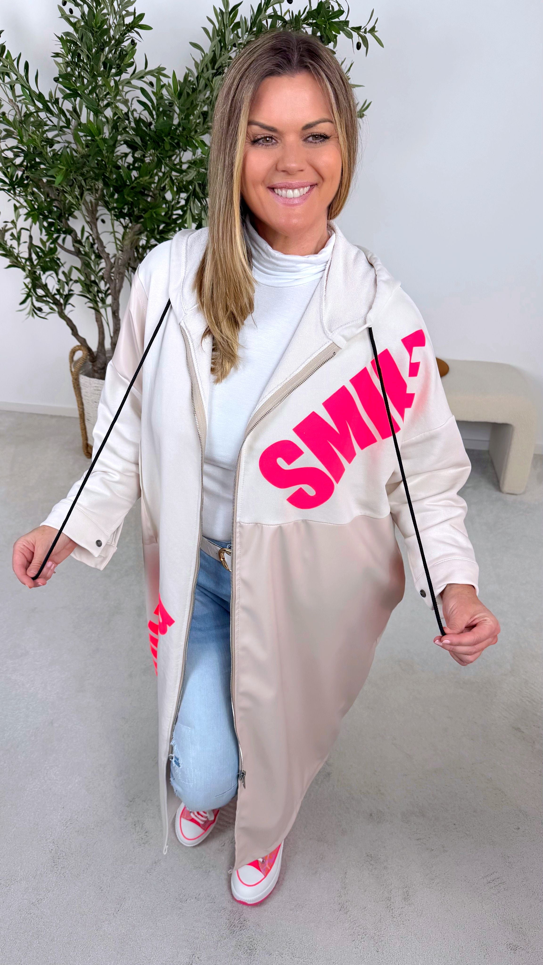 Lange Sweatjacke Smile Darling *Beige*
