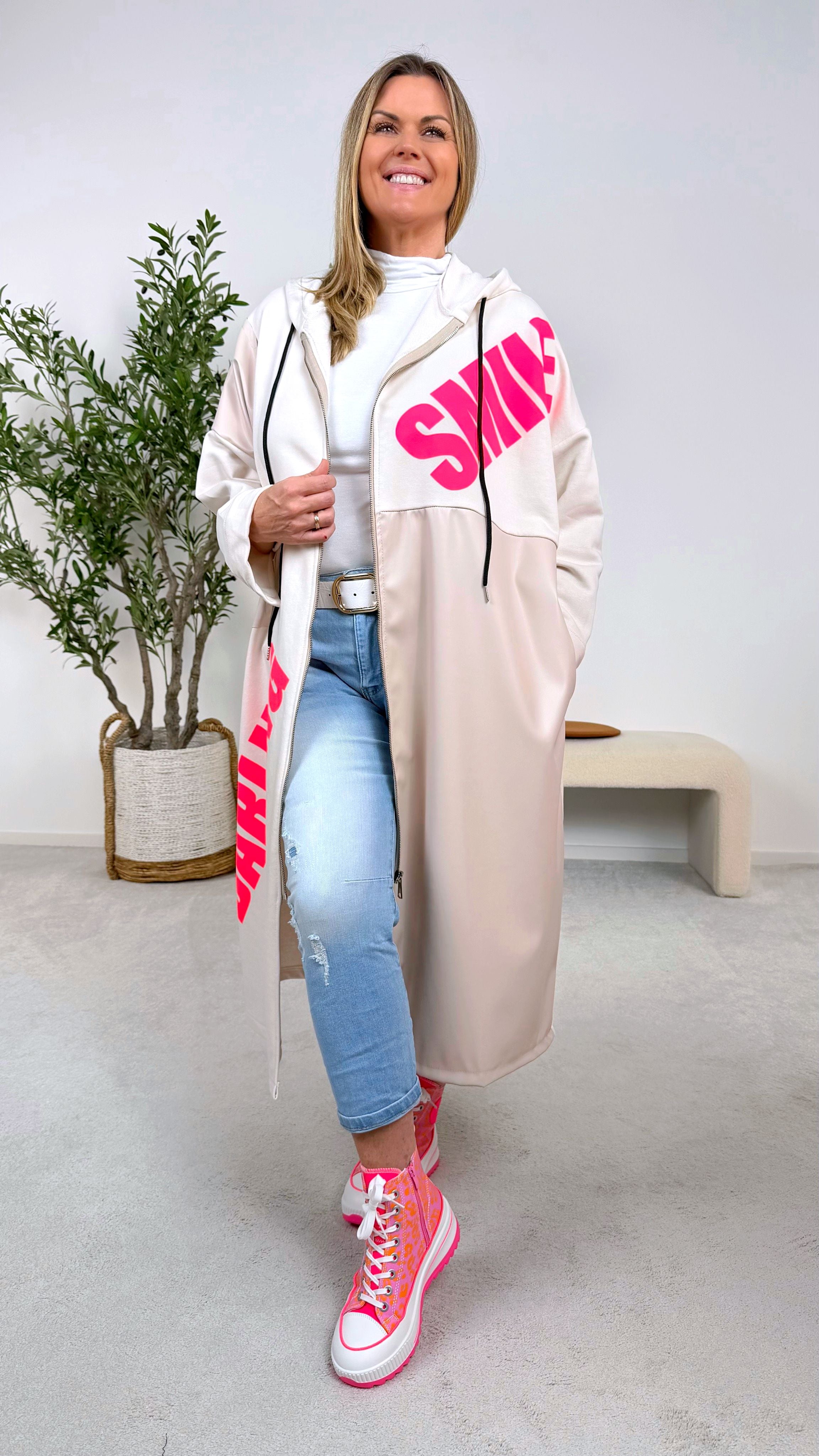 Lange Sweatjacke Smile Darling *Beige*