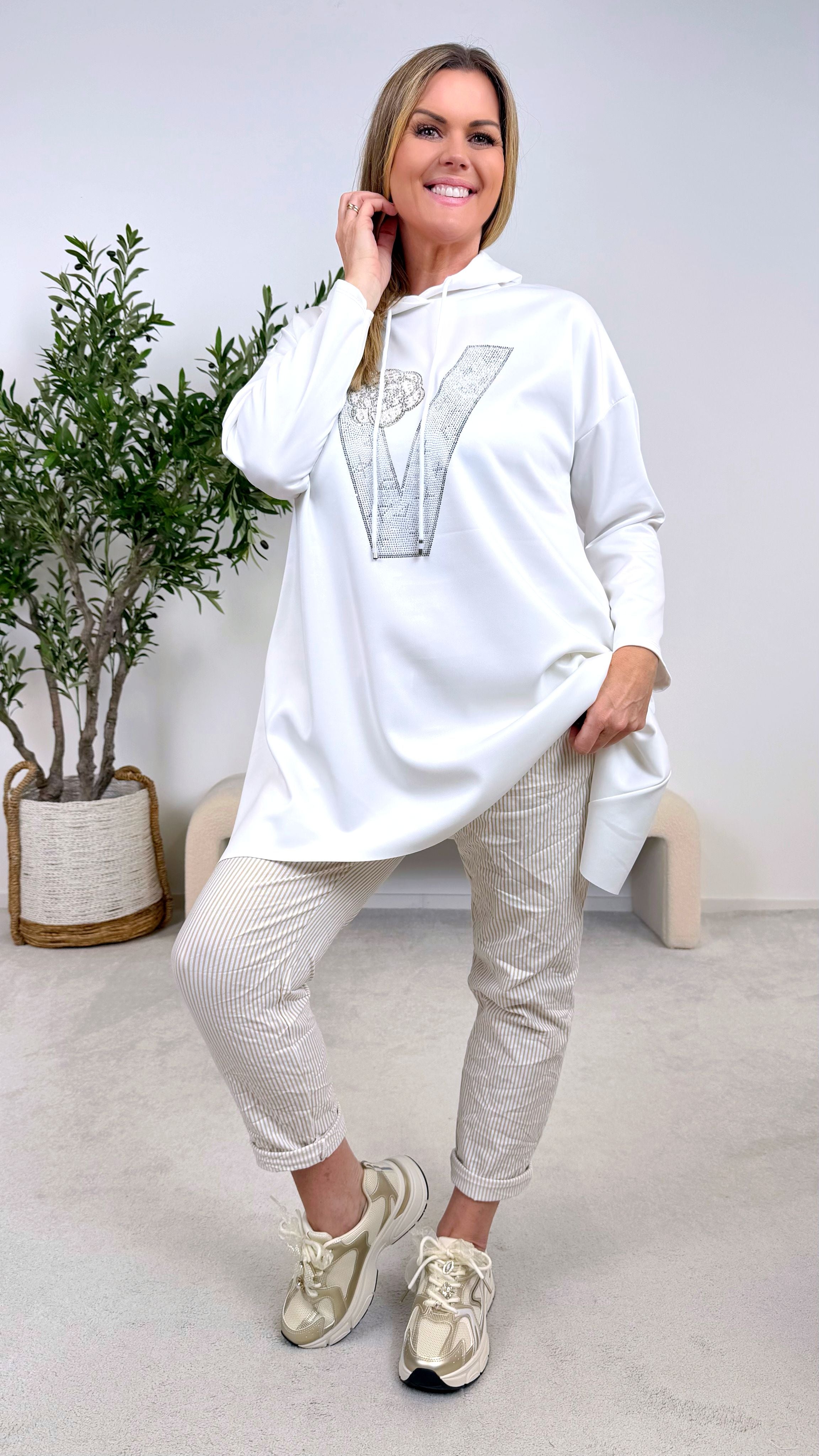 Long Hoodie Shine Letter *Weiß*