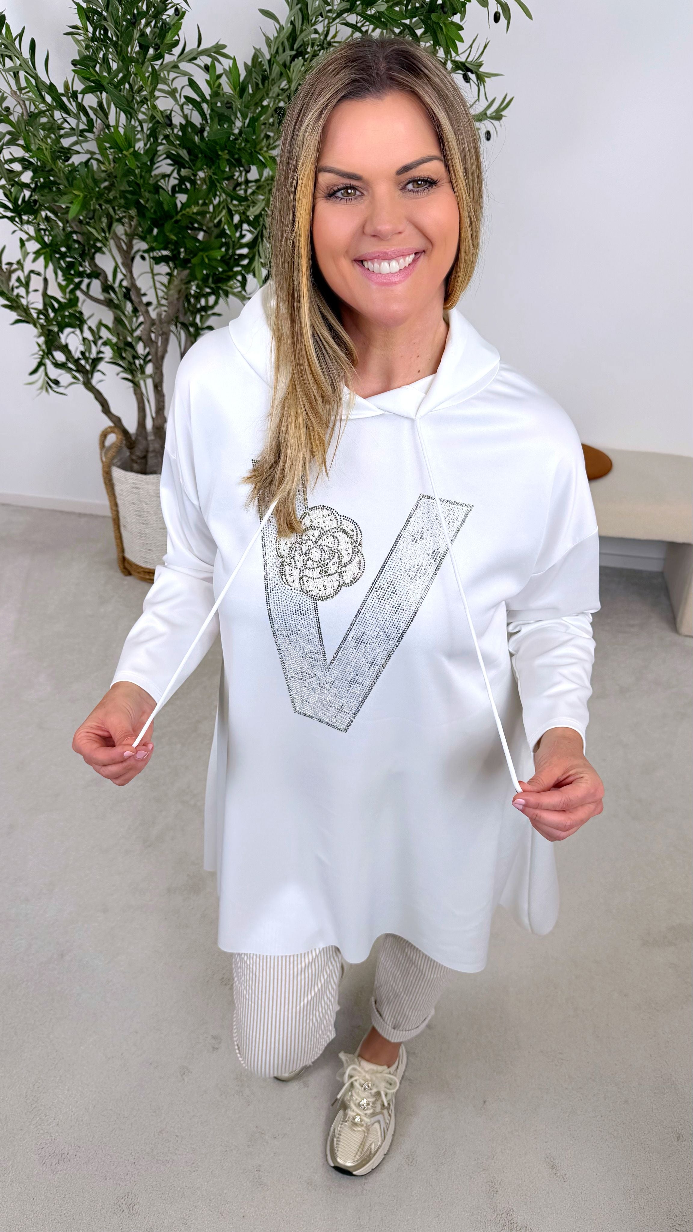 Long Hoodie Shine Letter *Weiß*