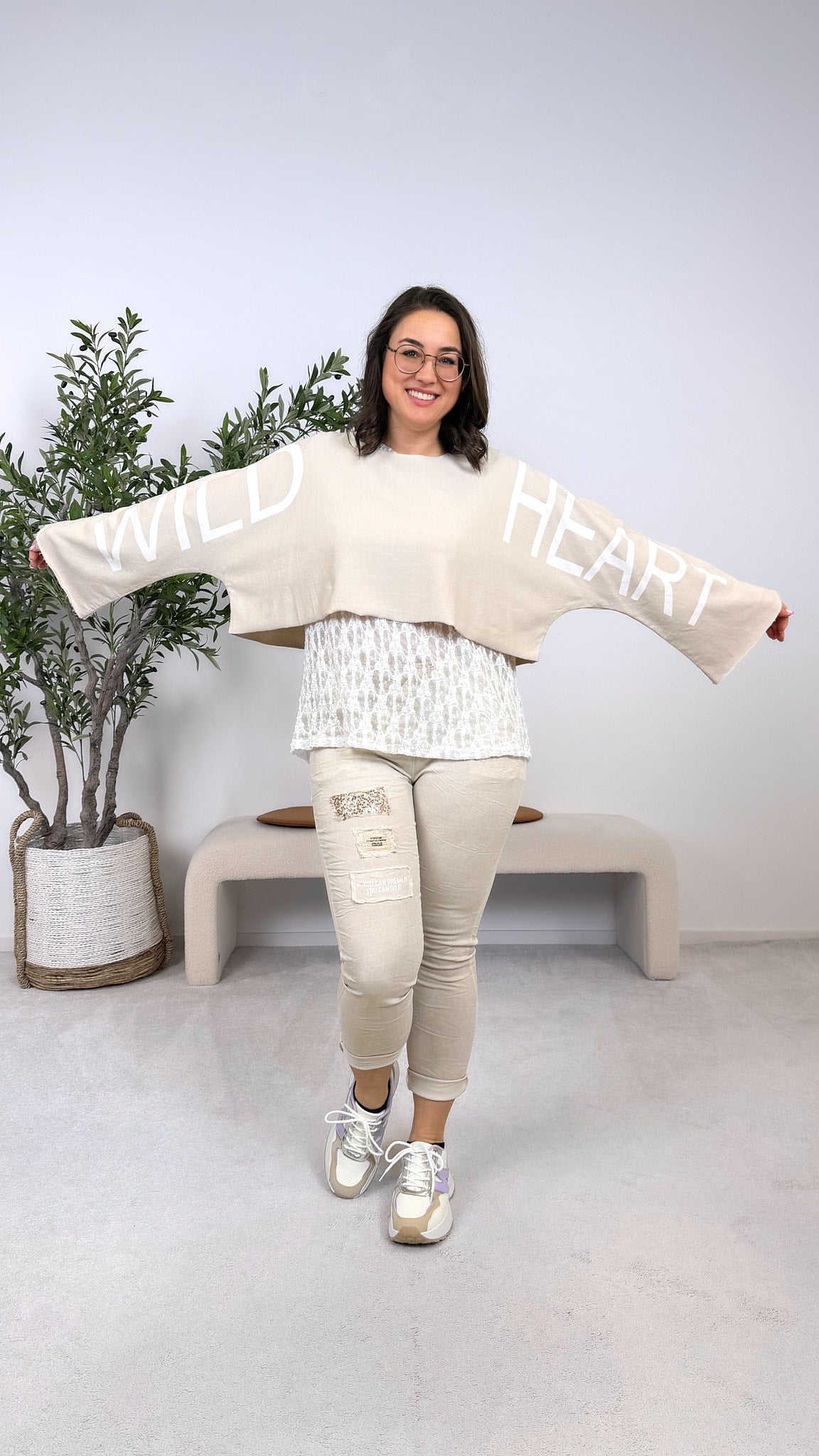 Kurzes Sweatshirt Cool Cut *Beige*