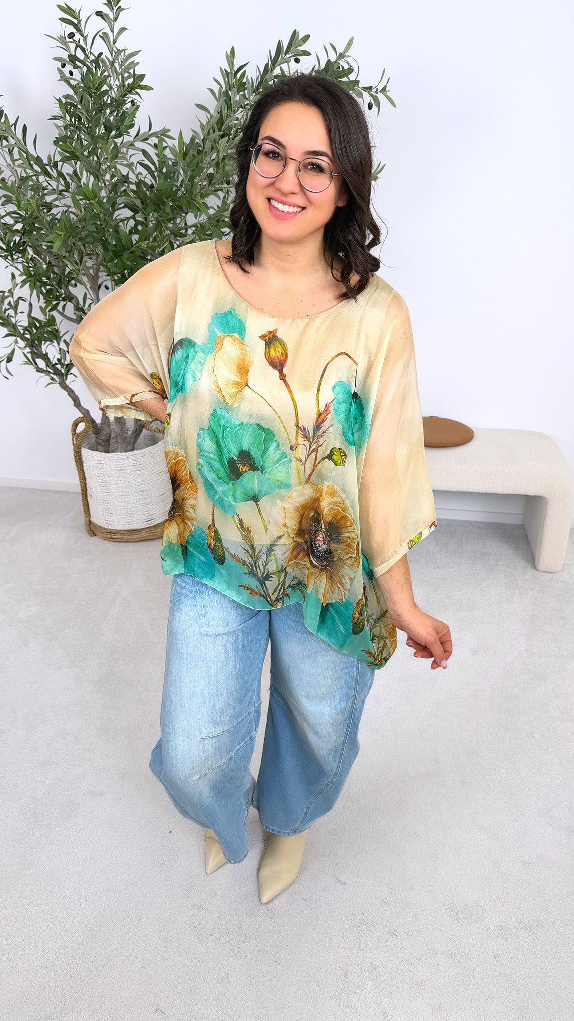 Seidenbluse Magic Meadow *Türkis*