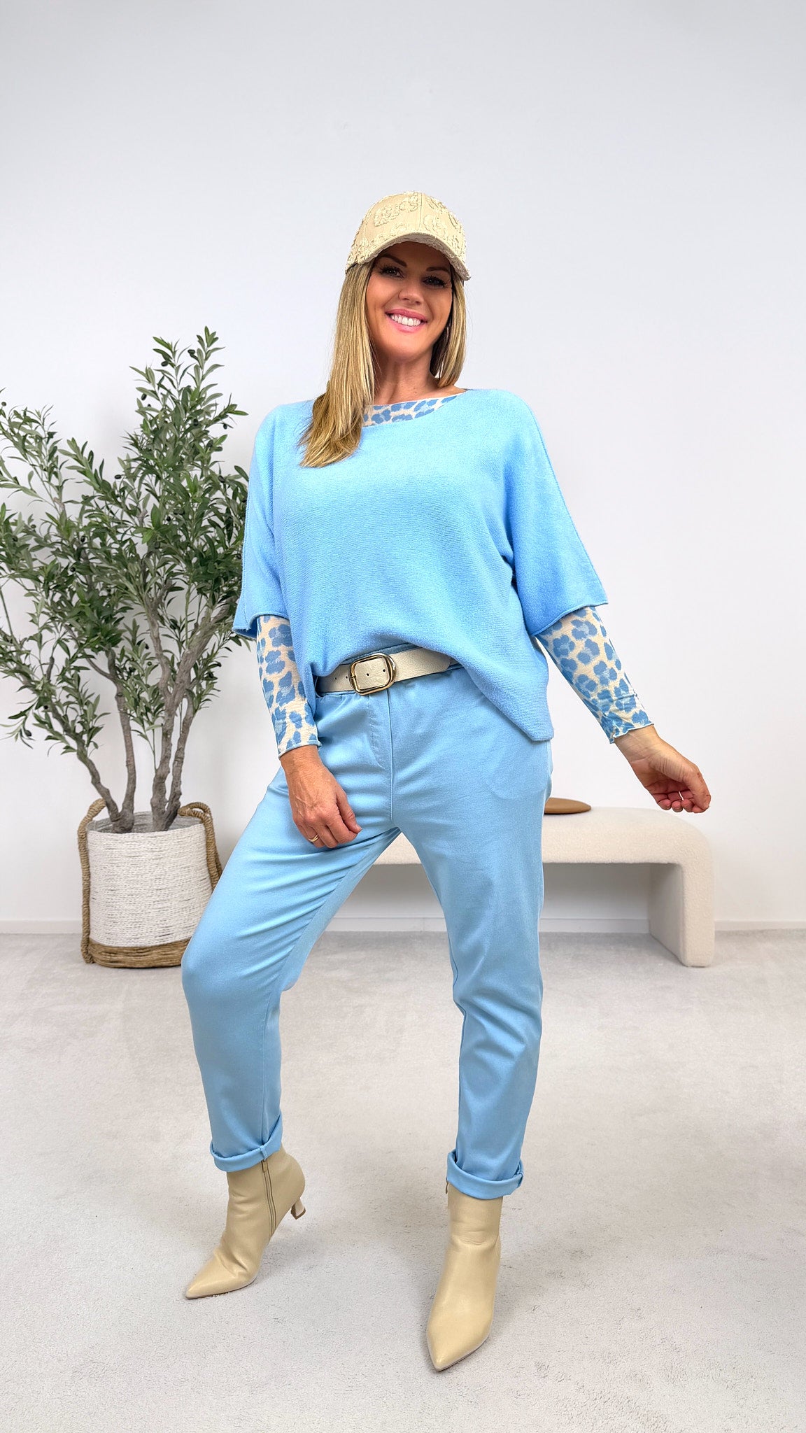 Kurzarm-Pullover Calm Touch *Blau*