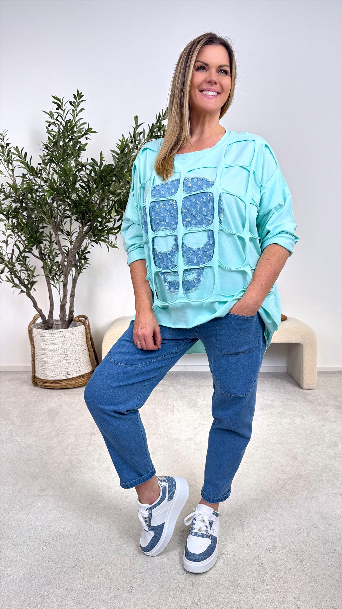 Langarmshirt Power Cut-Out *Mint* SKULL