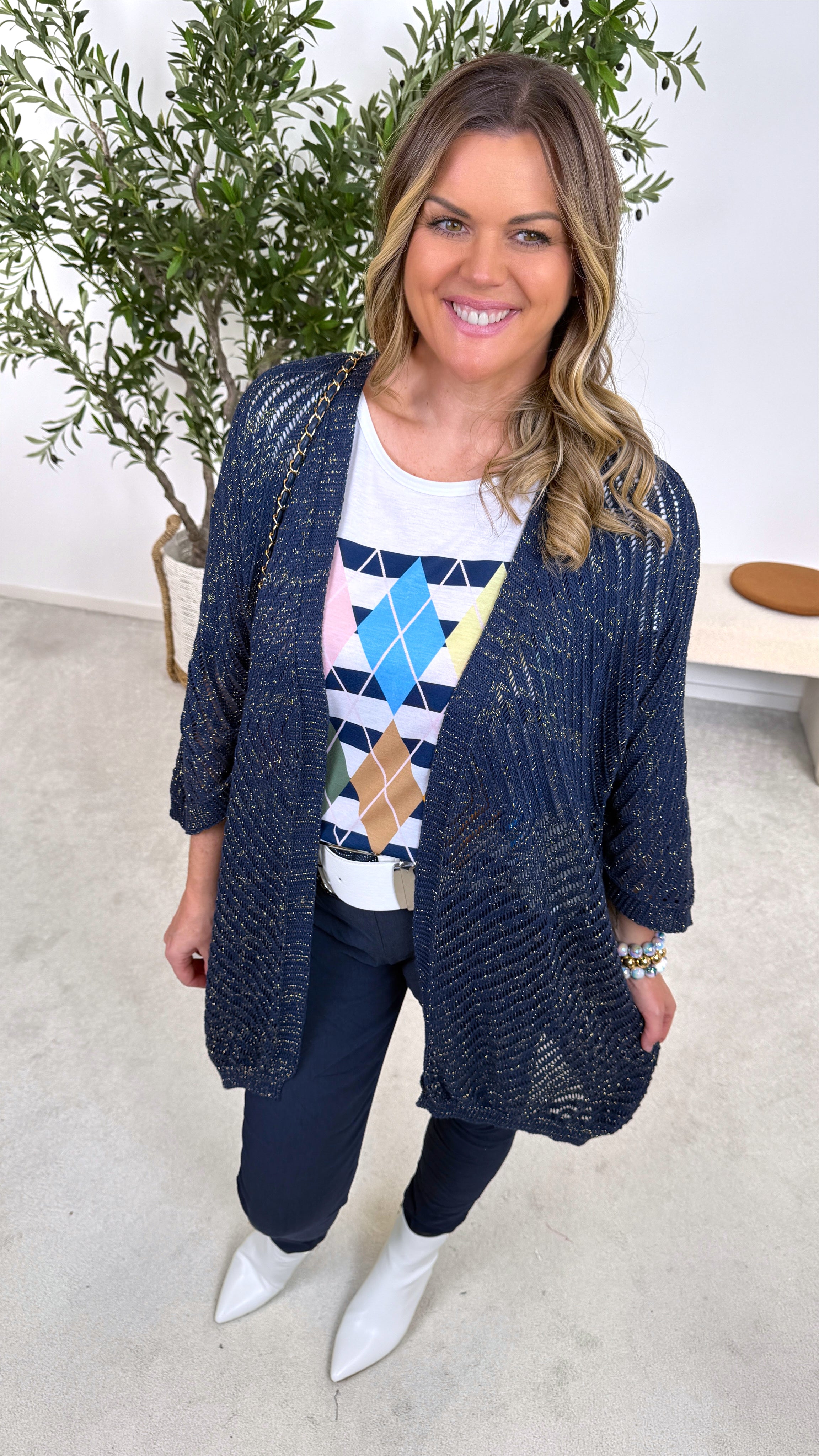 Netz Strickjacke Golden Hour *Dunkelblau*