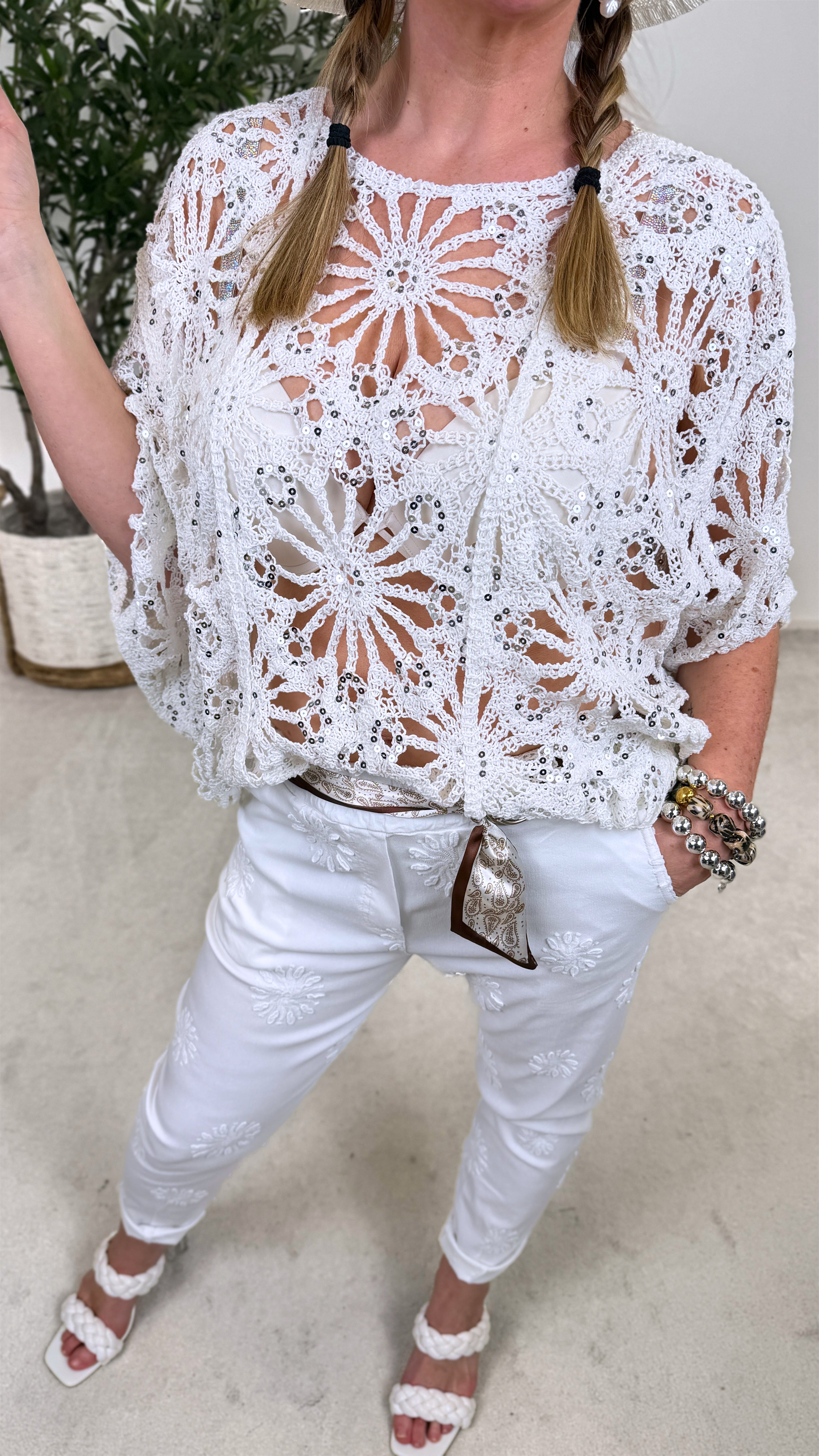 Häkel-Shirt St. Tropez Sparkle *Weiß*