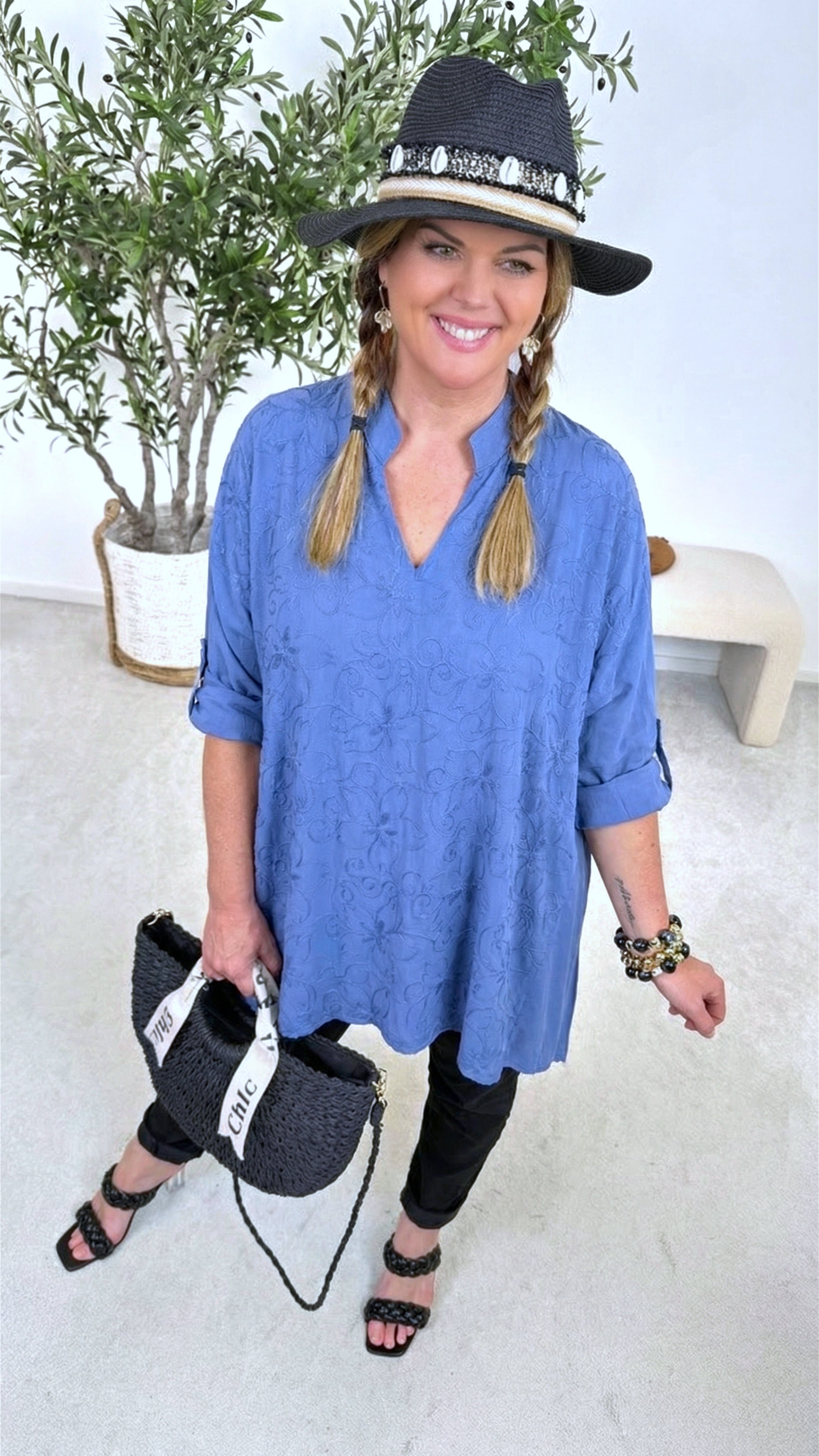 Long-Bluse Spring Breeze *Jeansblau*