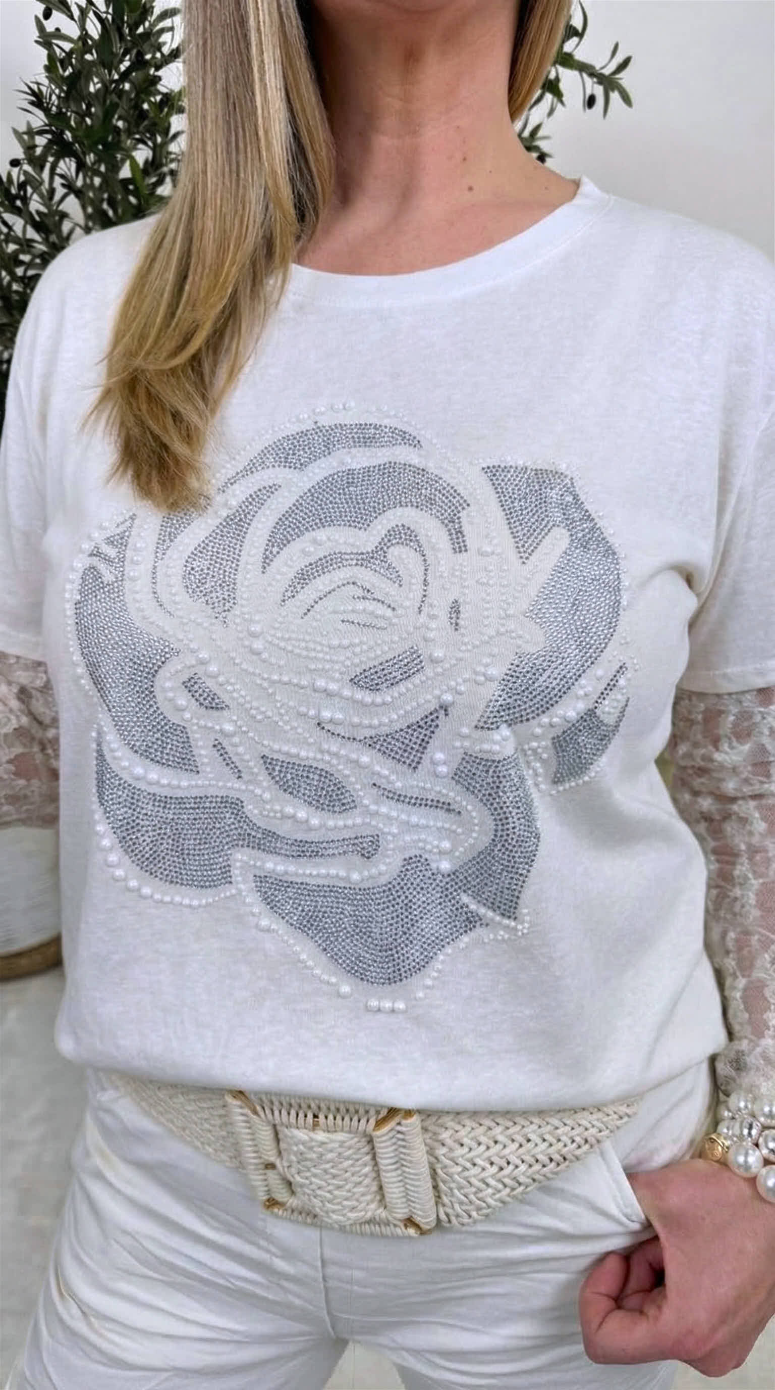 Langarmshirt Rose Poetry *Weiß*
