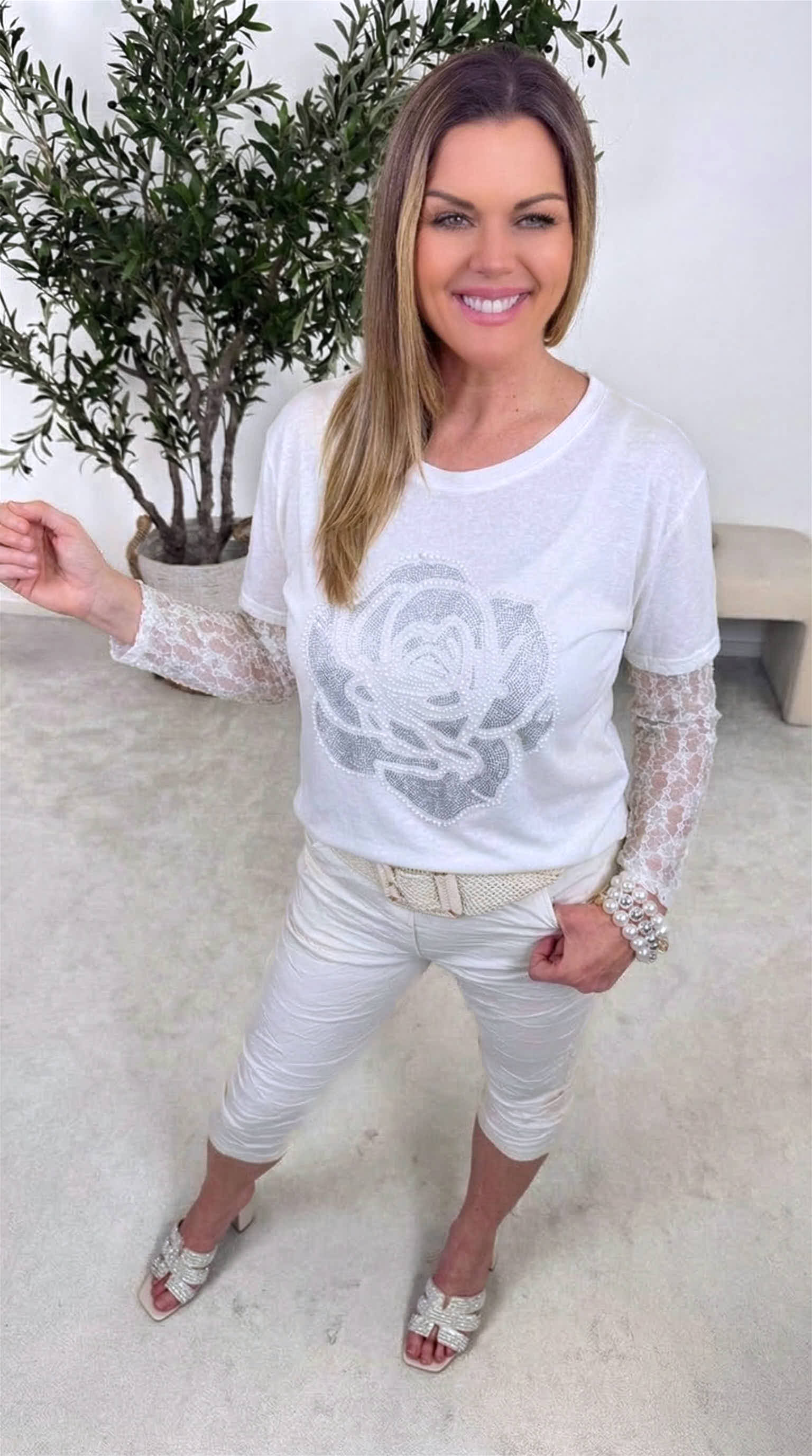 Langarmshirt Rose Poetry *Weiß*