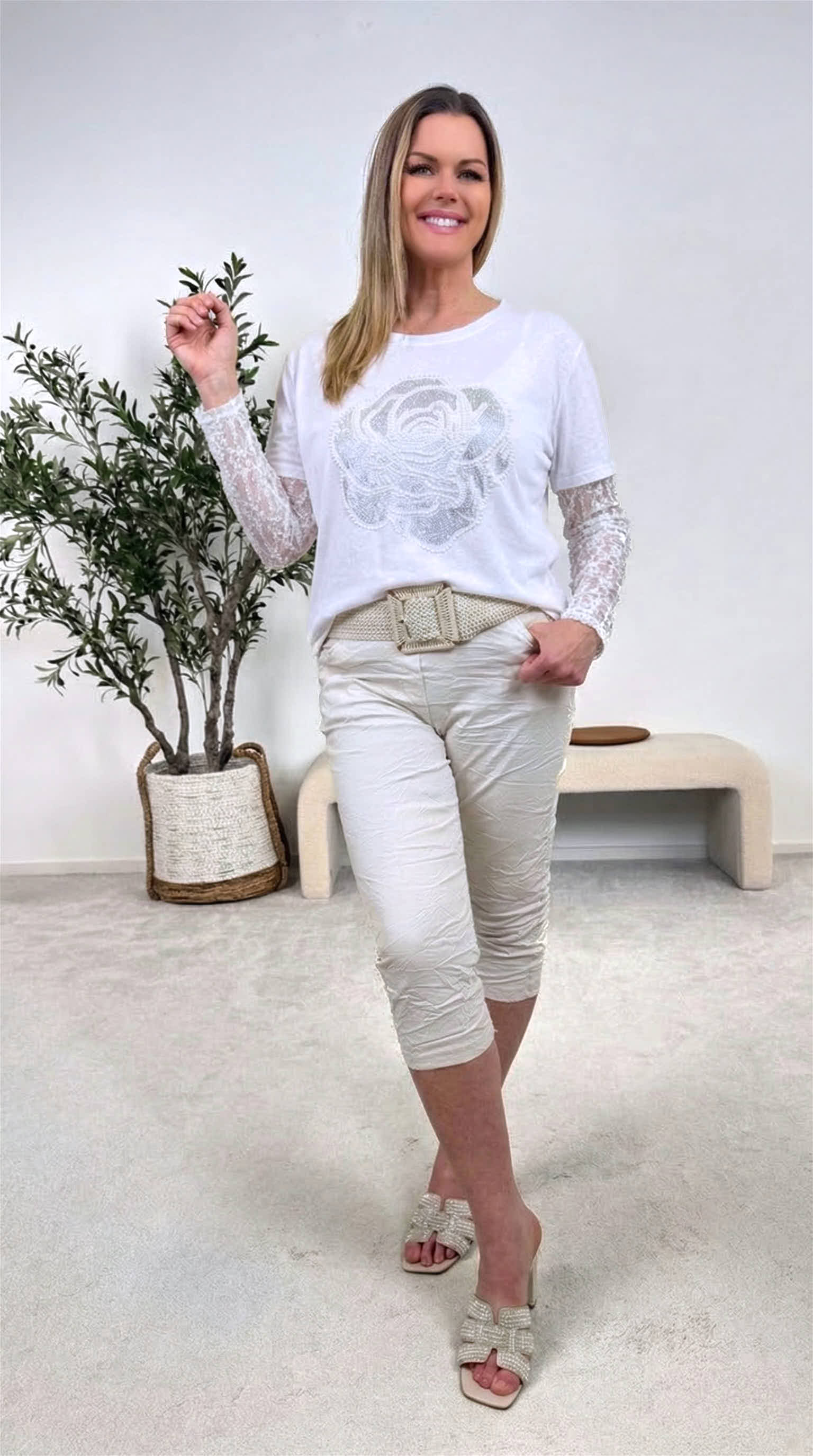 Langarmshirt Rose Poetry *Weiß*